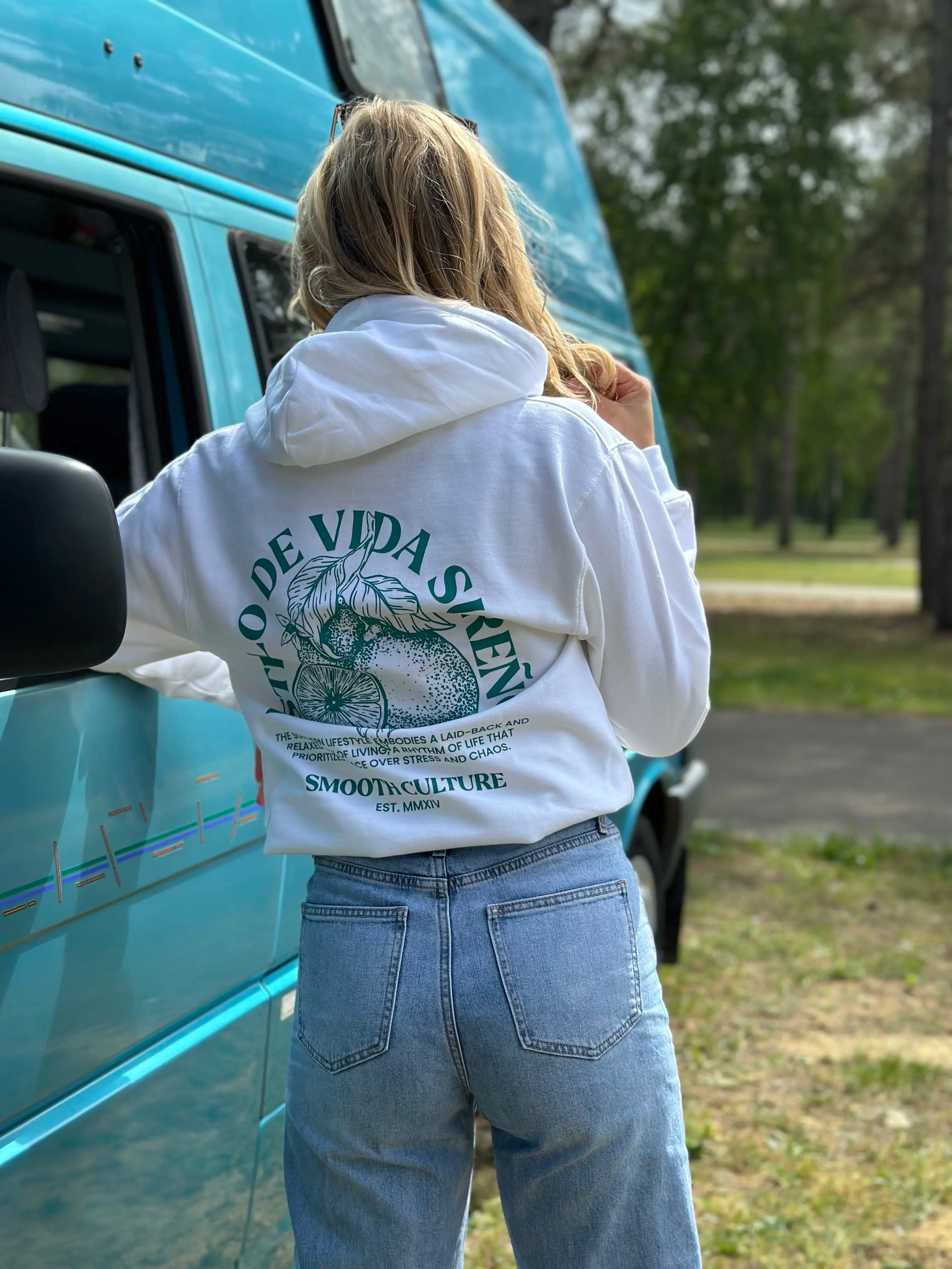 White Summer Hoodie / Vida Sureño Green Front+Back Women