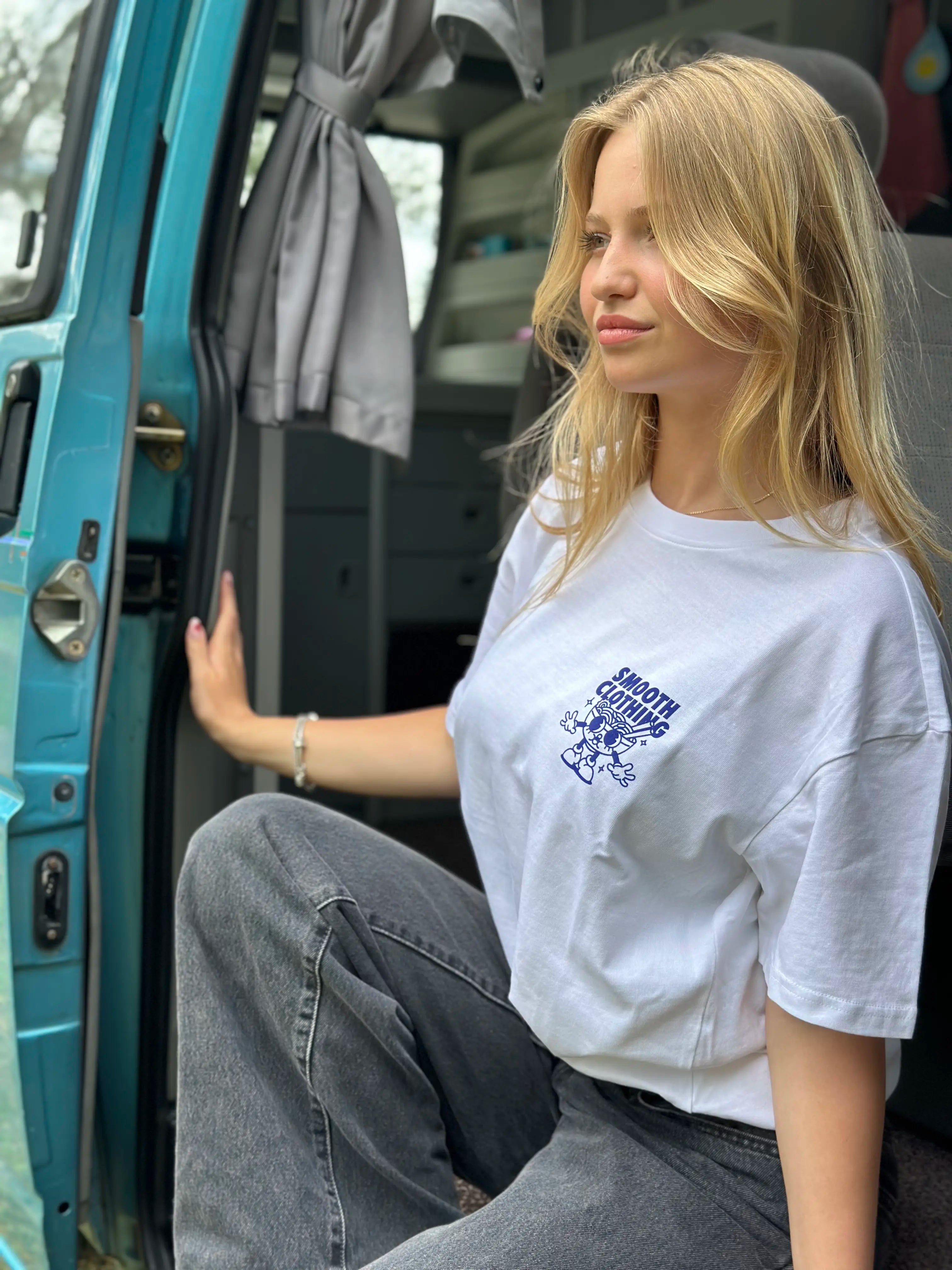White Heavy T / Noods Blue Front+Back Women