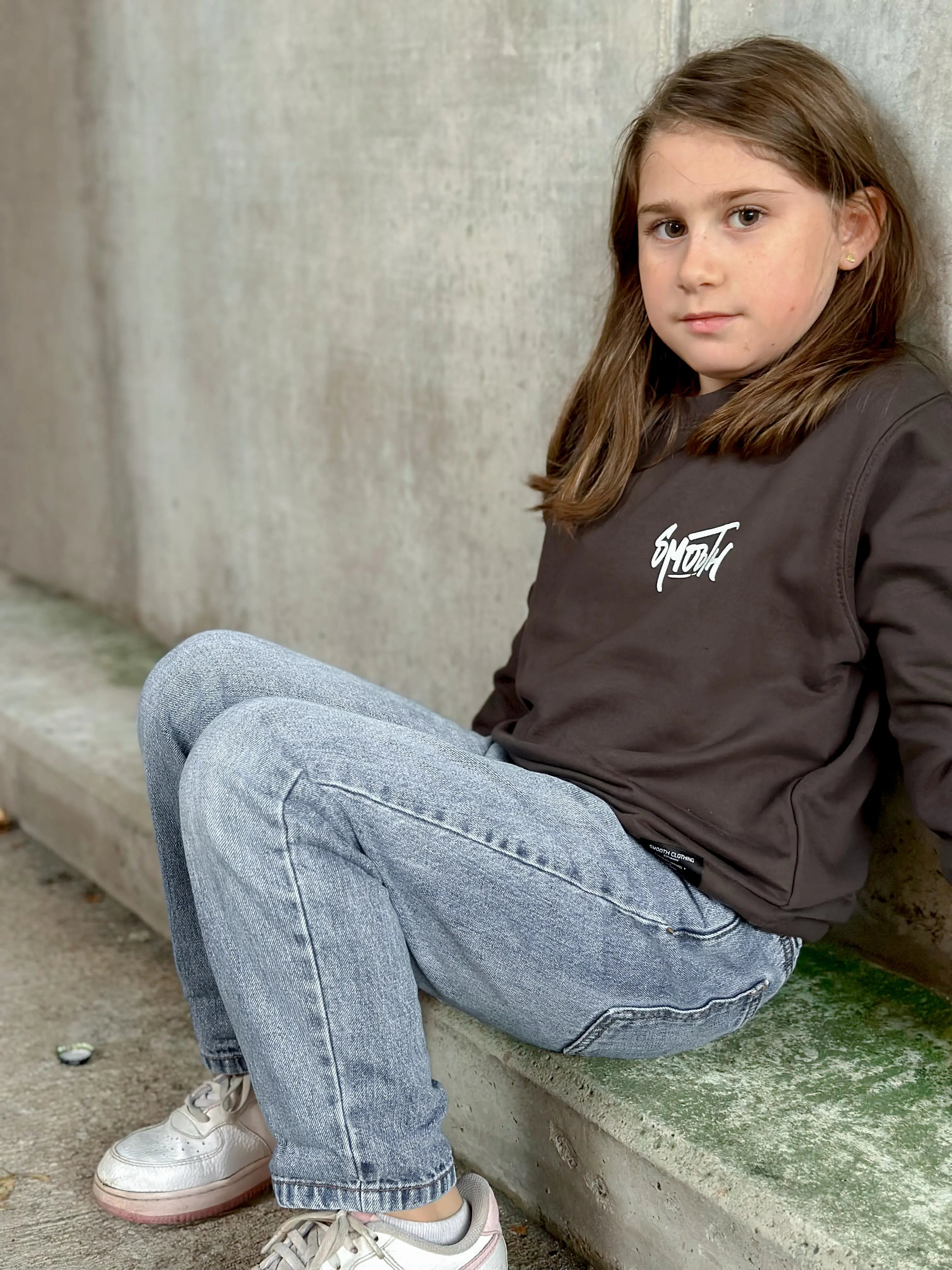 Storm Grey Kids Crew / Dainty White Front+Back Girls