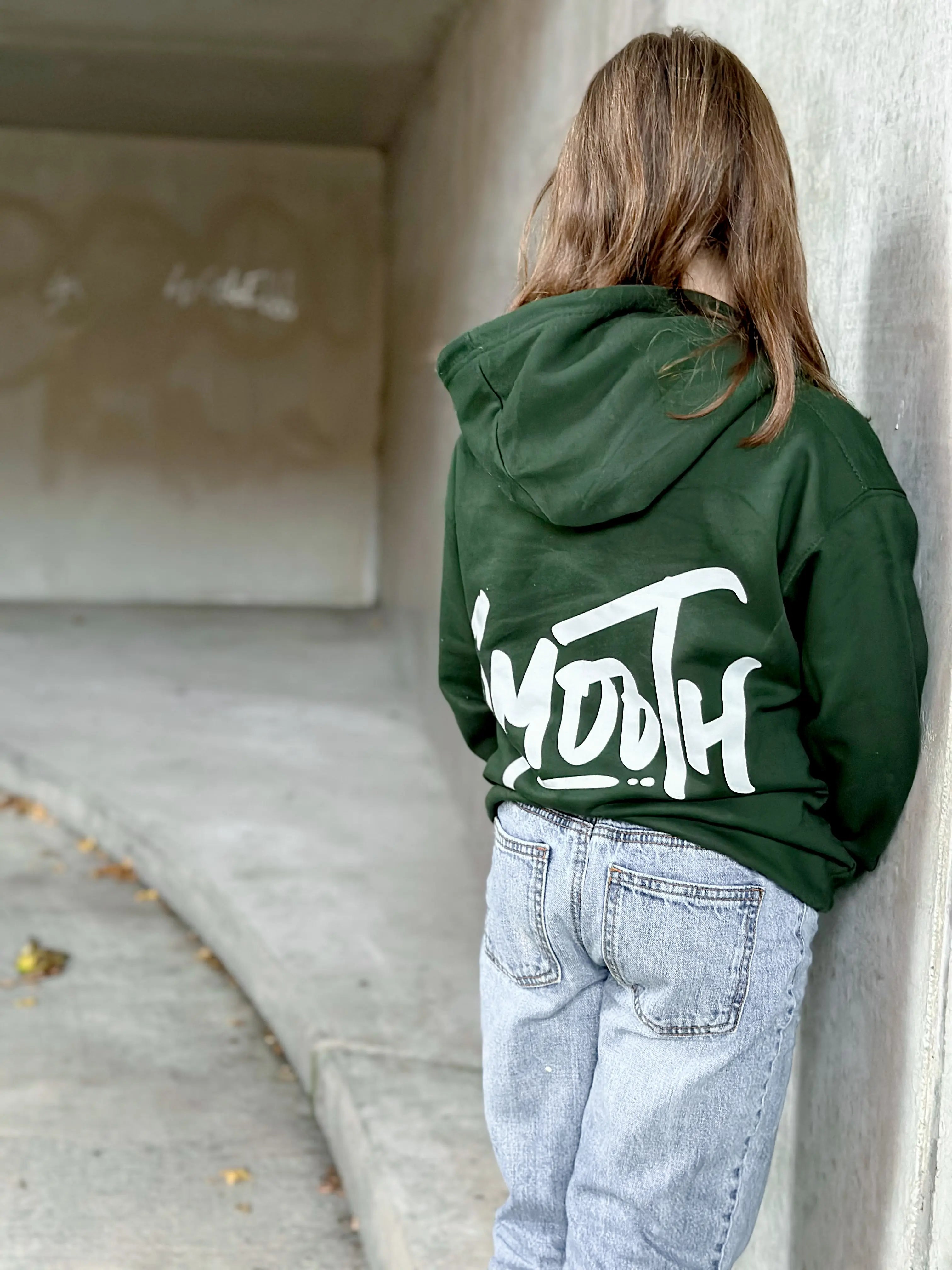 Bottle Green Kids Hoodie / Dainty White Front+Back Girls