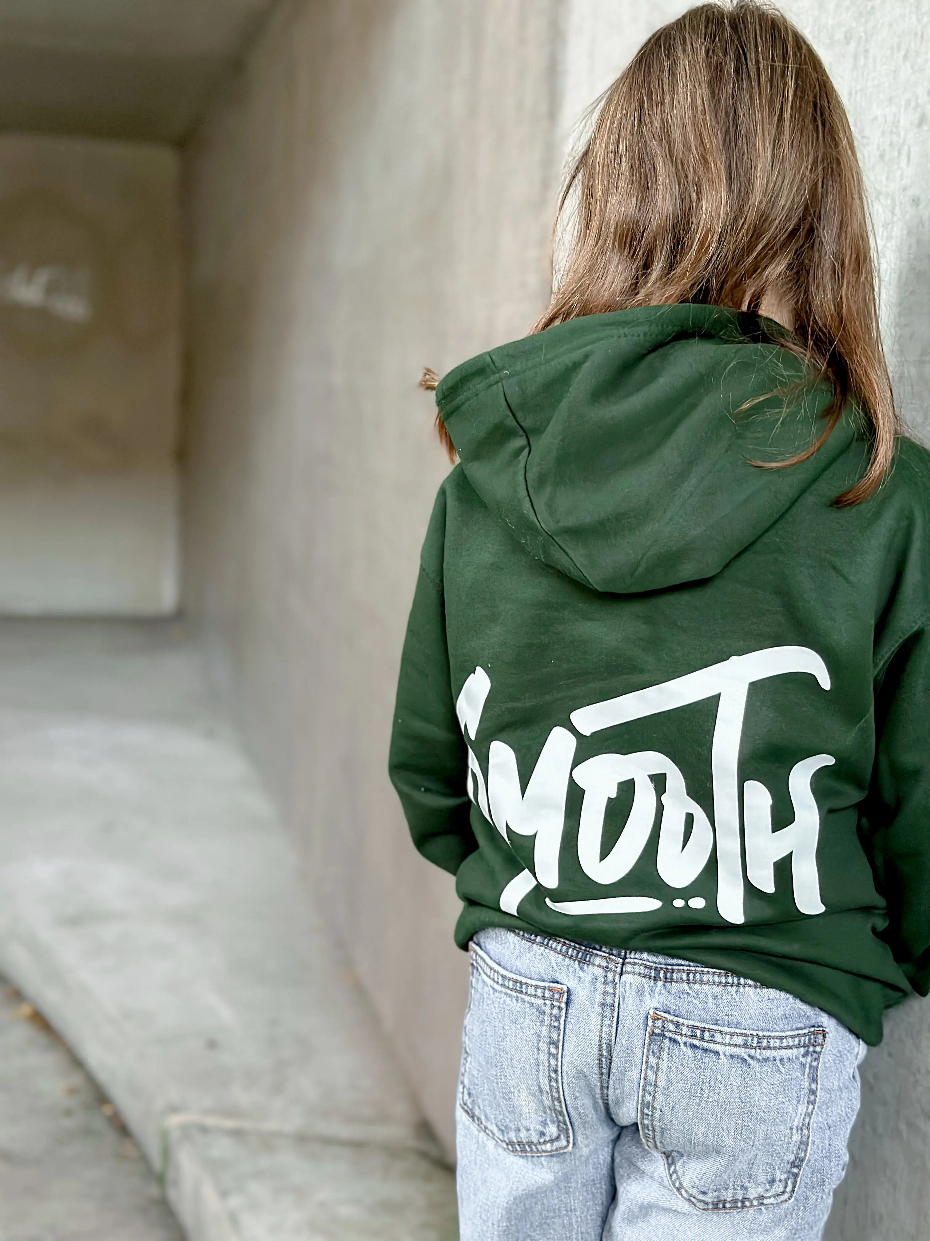 Bottle Green Kids Hoodie / Dainty White Front+Back Girls