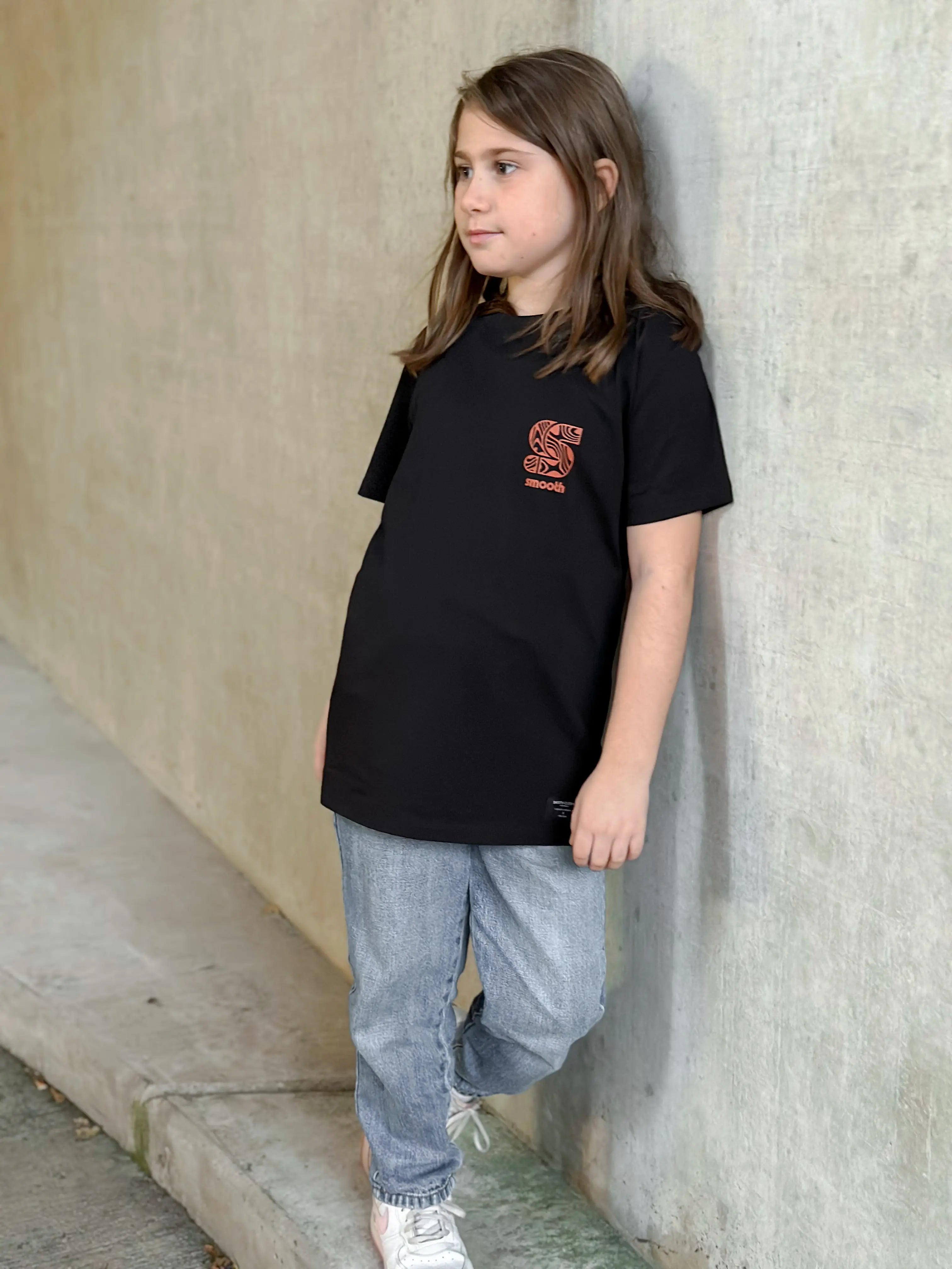 Black Kids T / S Pattern Copper Front Girls