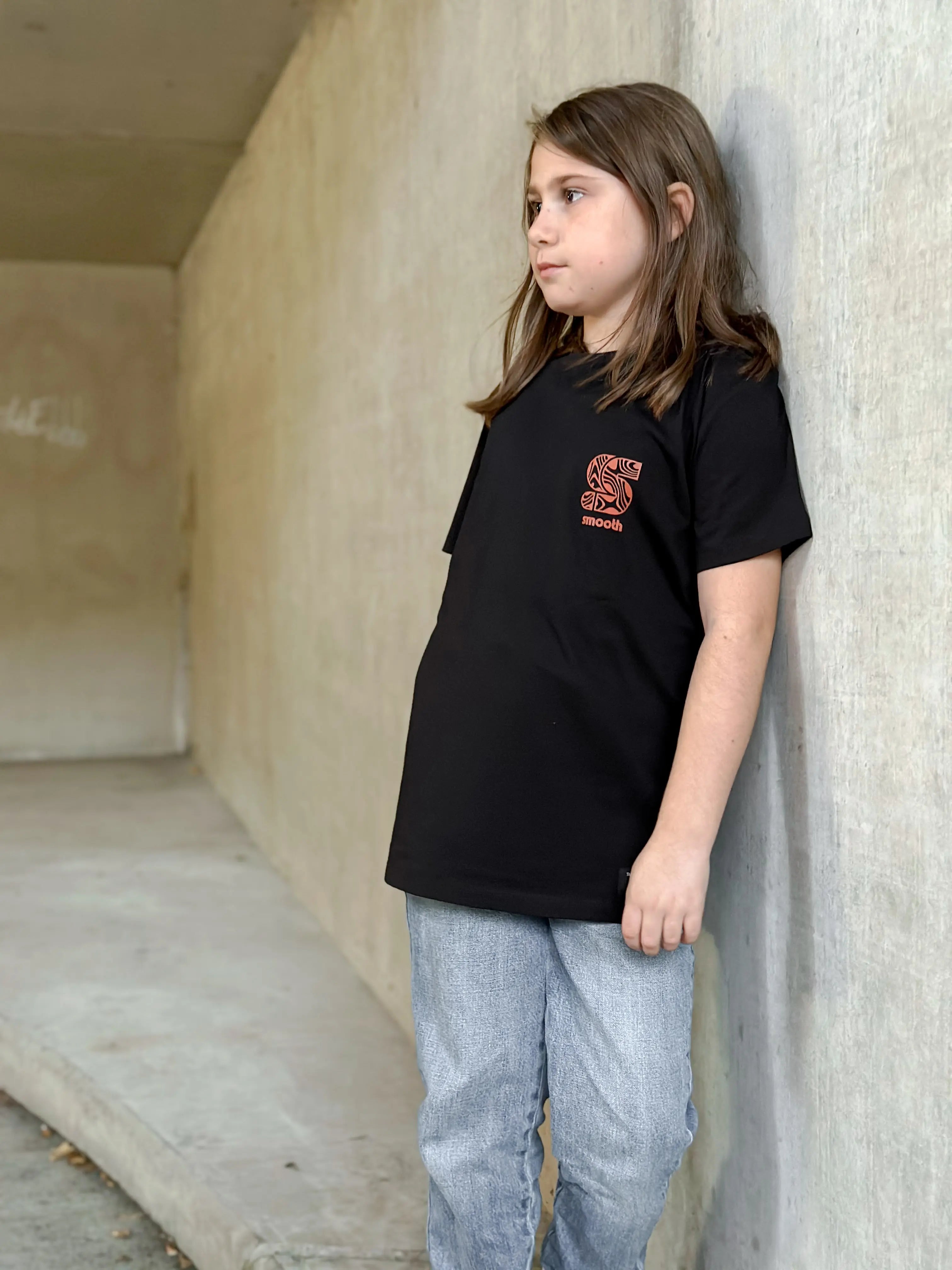 Black Kids T / S Pattern Copper Front Girls