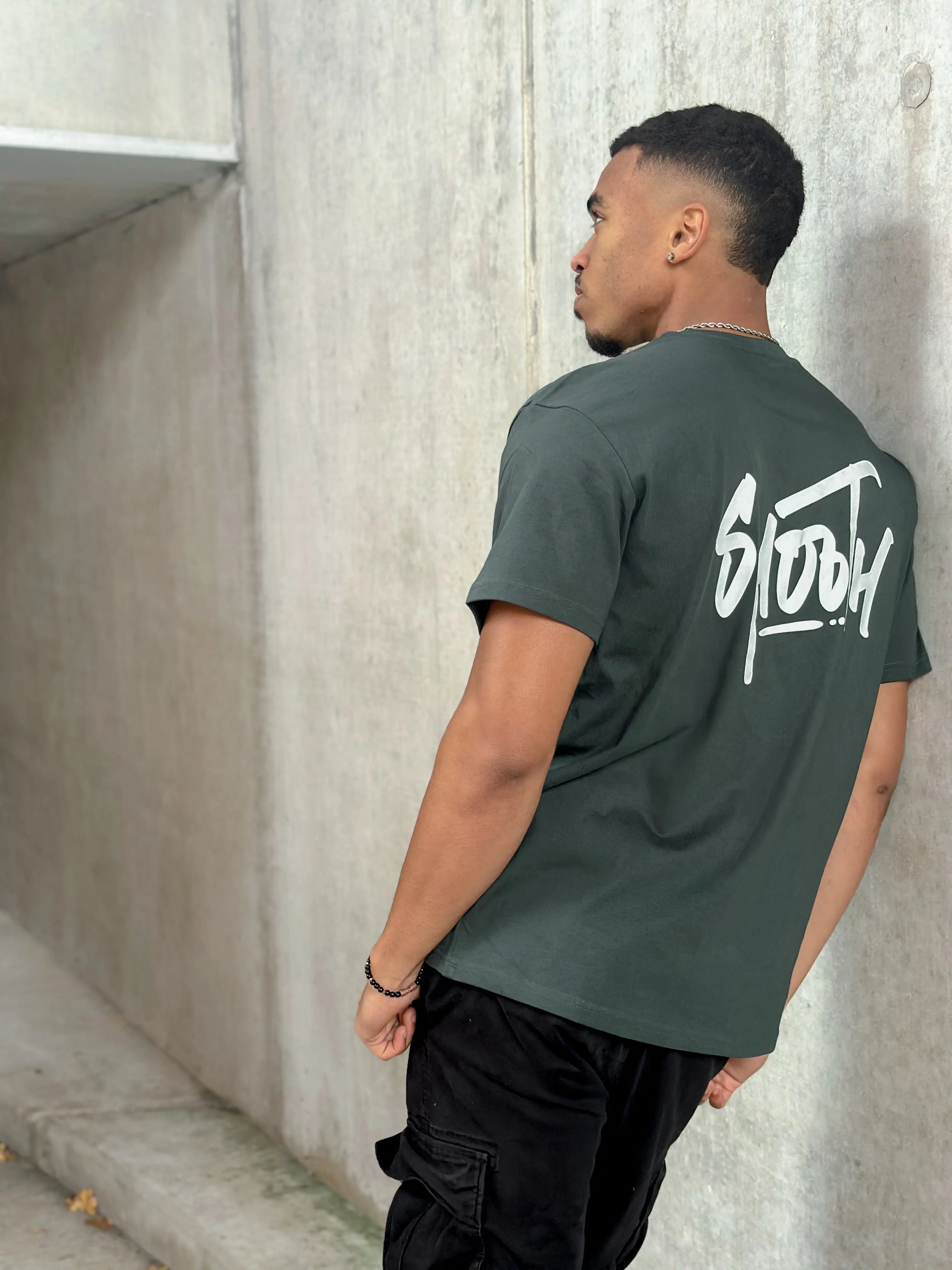 Bottle Green Heavy T / Dainty White Front+Back Men