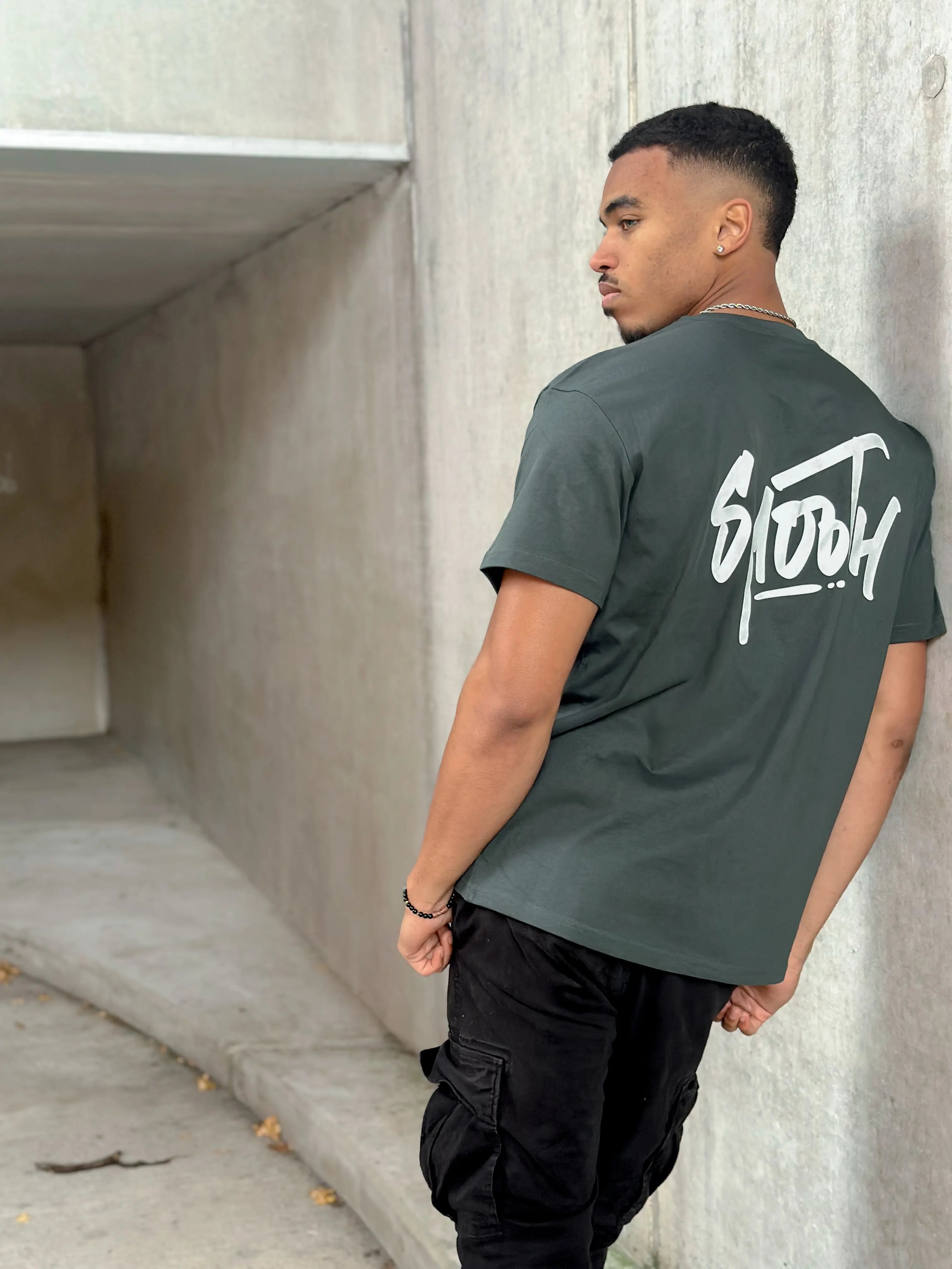 Bottle Green Heavy T / Dainty White Front+Back Men