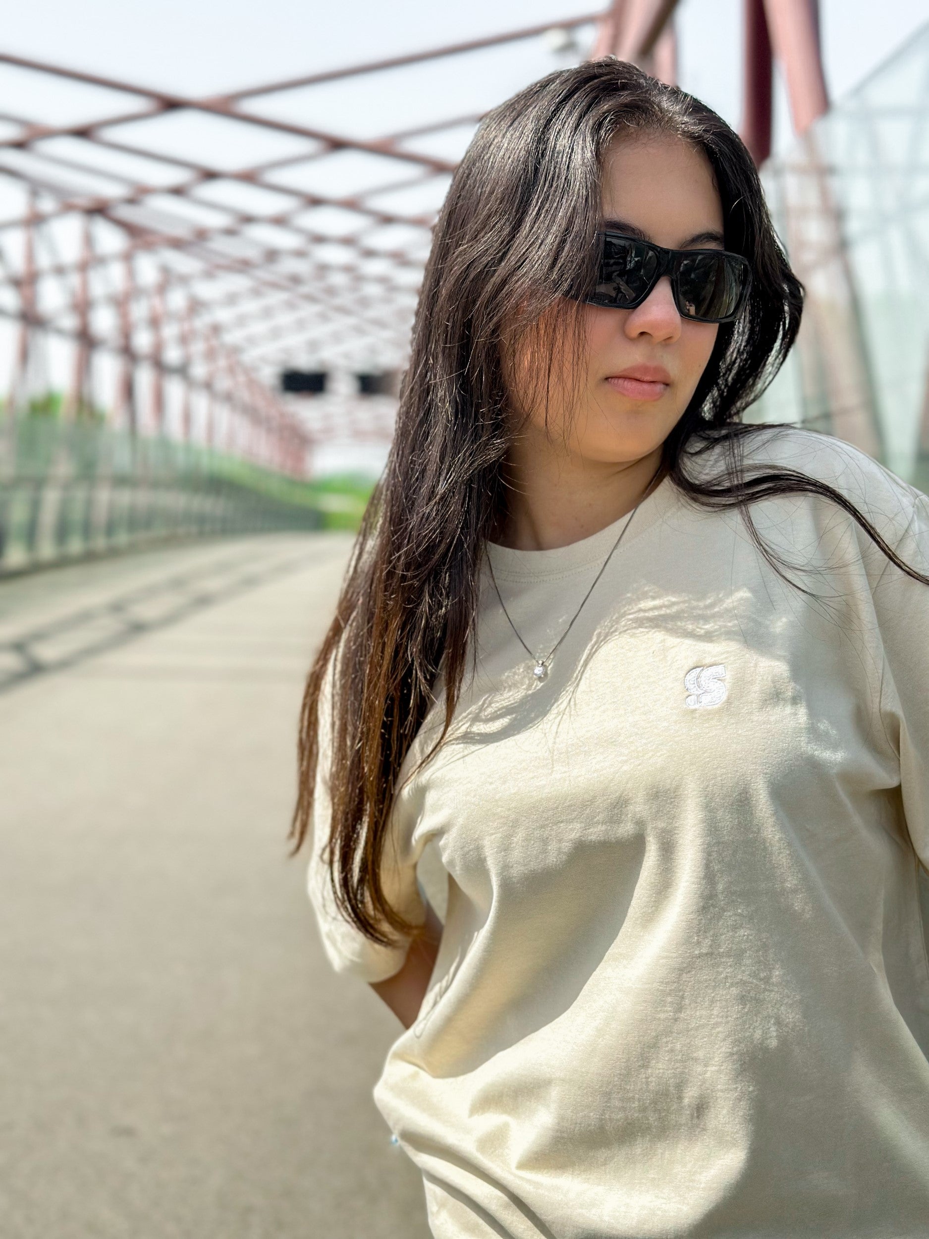 Sand T / S Logo White Embroidered Women