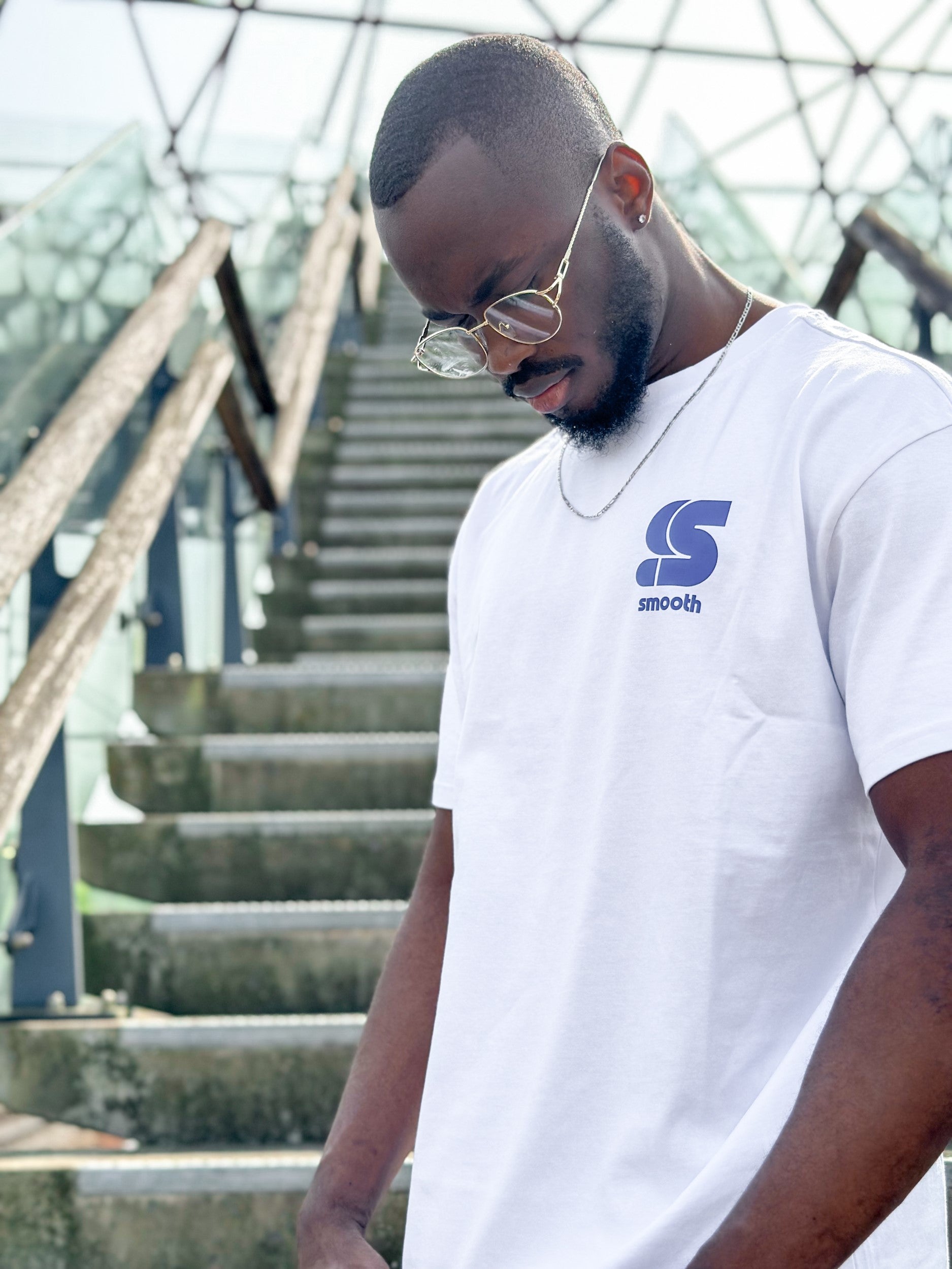 Heavy White T / S Logo Blue Front+Back Men