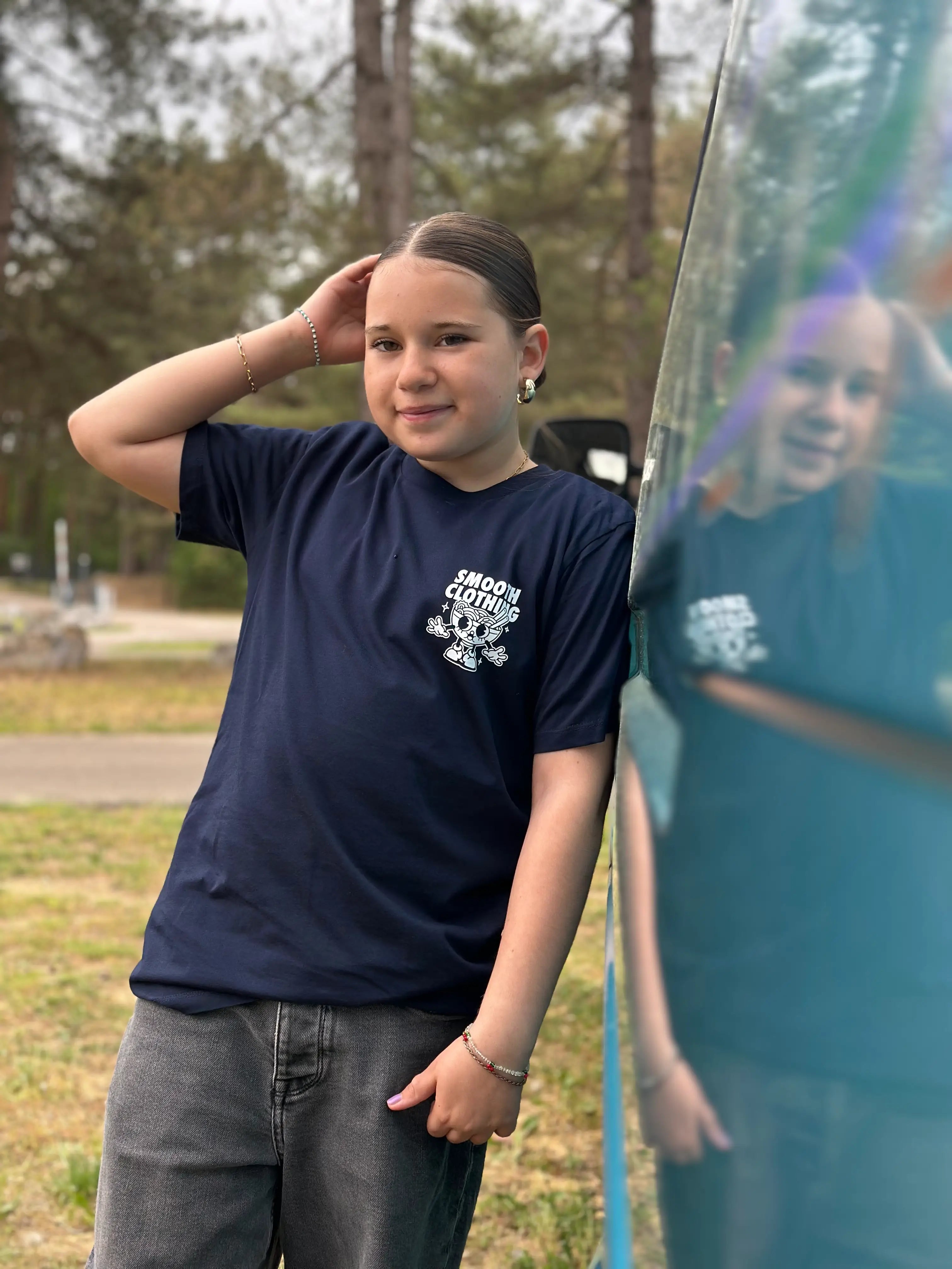 Dark Blue Kids T / Noods White Front+Back Girls