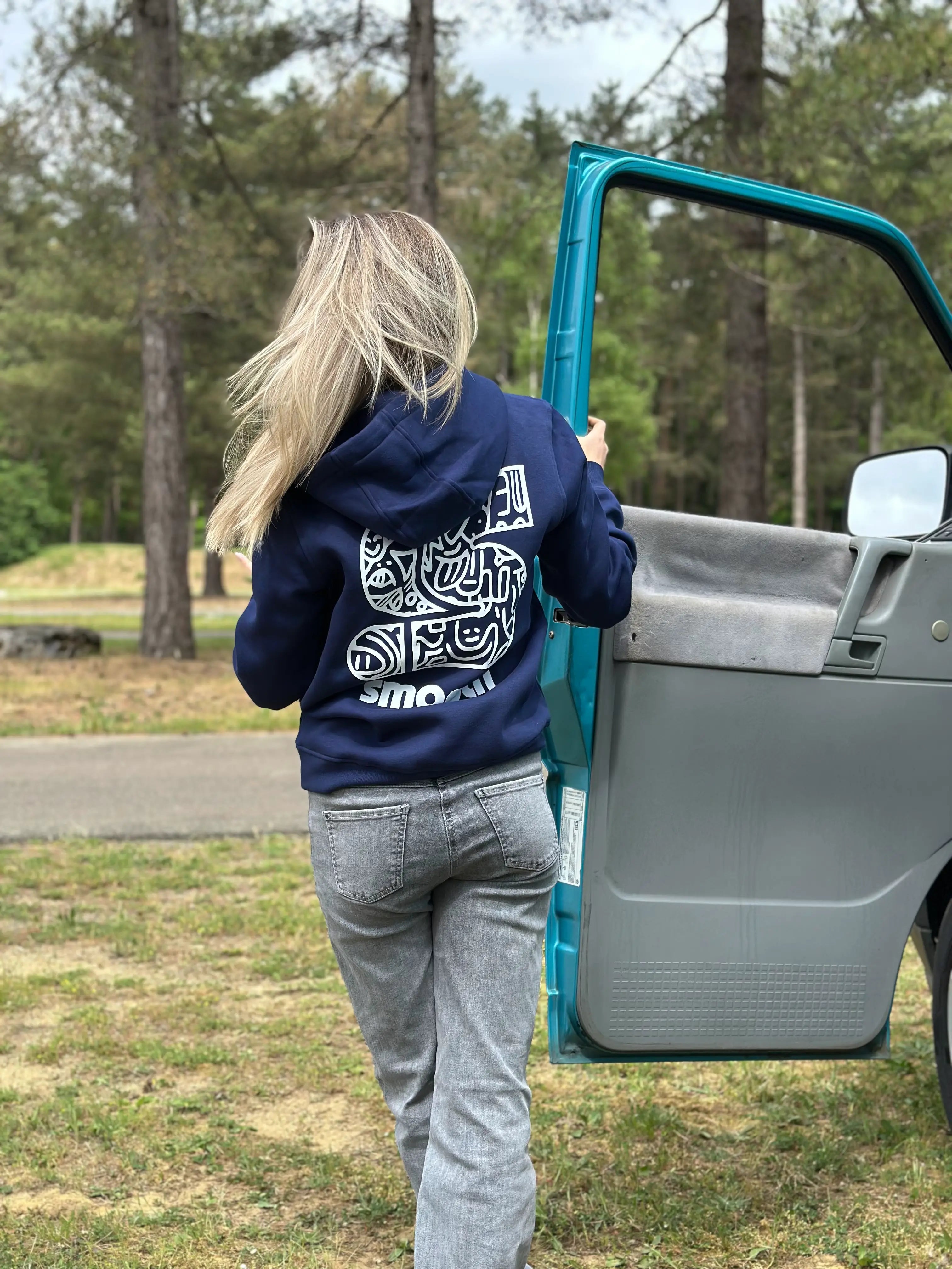 Dark Blue Hoodie / S Doodle White Front+Back Women