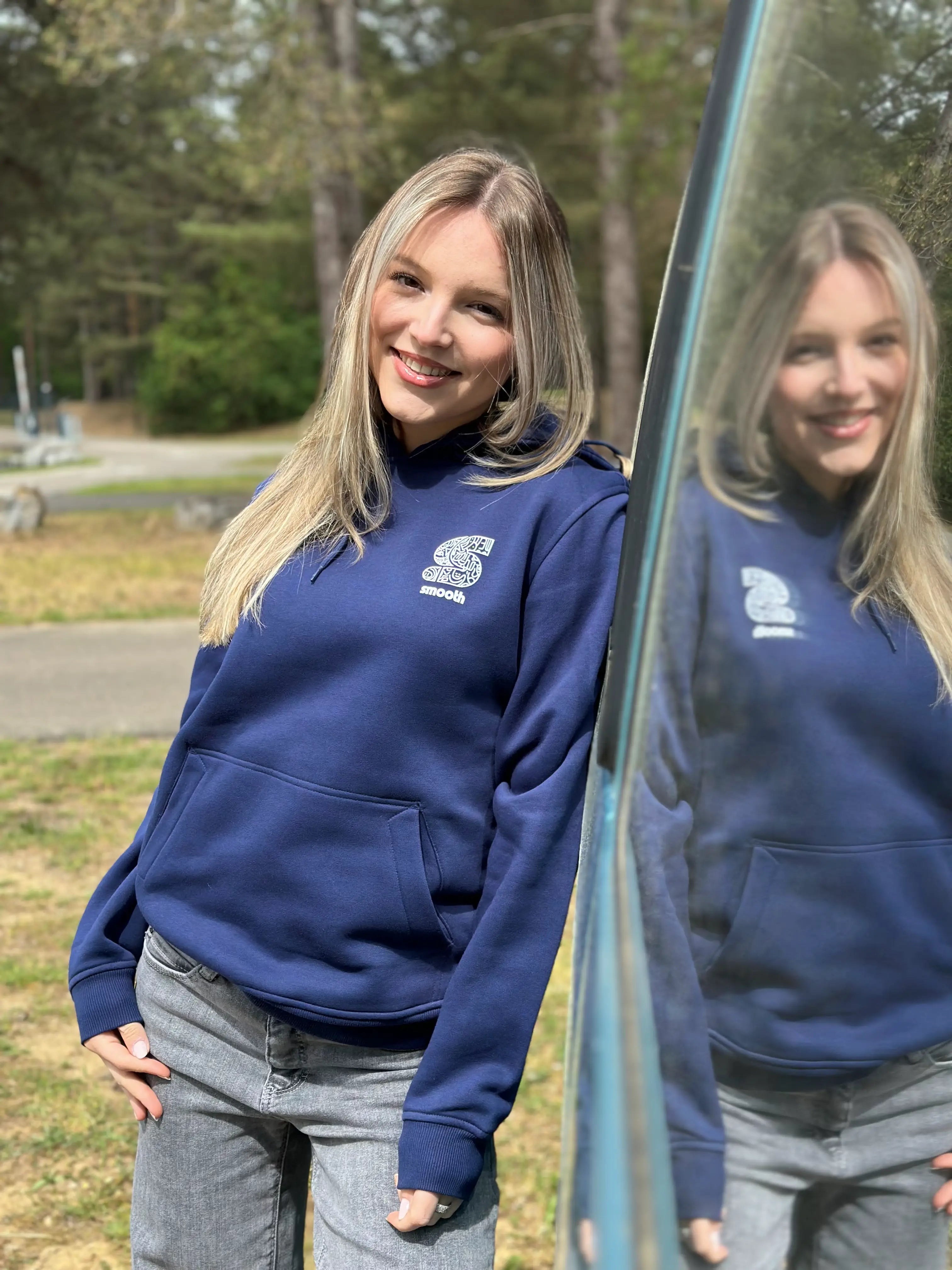 Dark Blue Hoodie / S Doodle White Front+Back Women