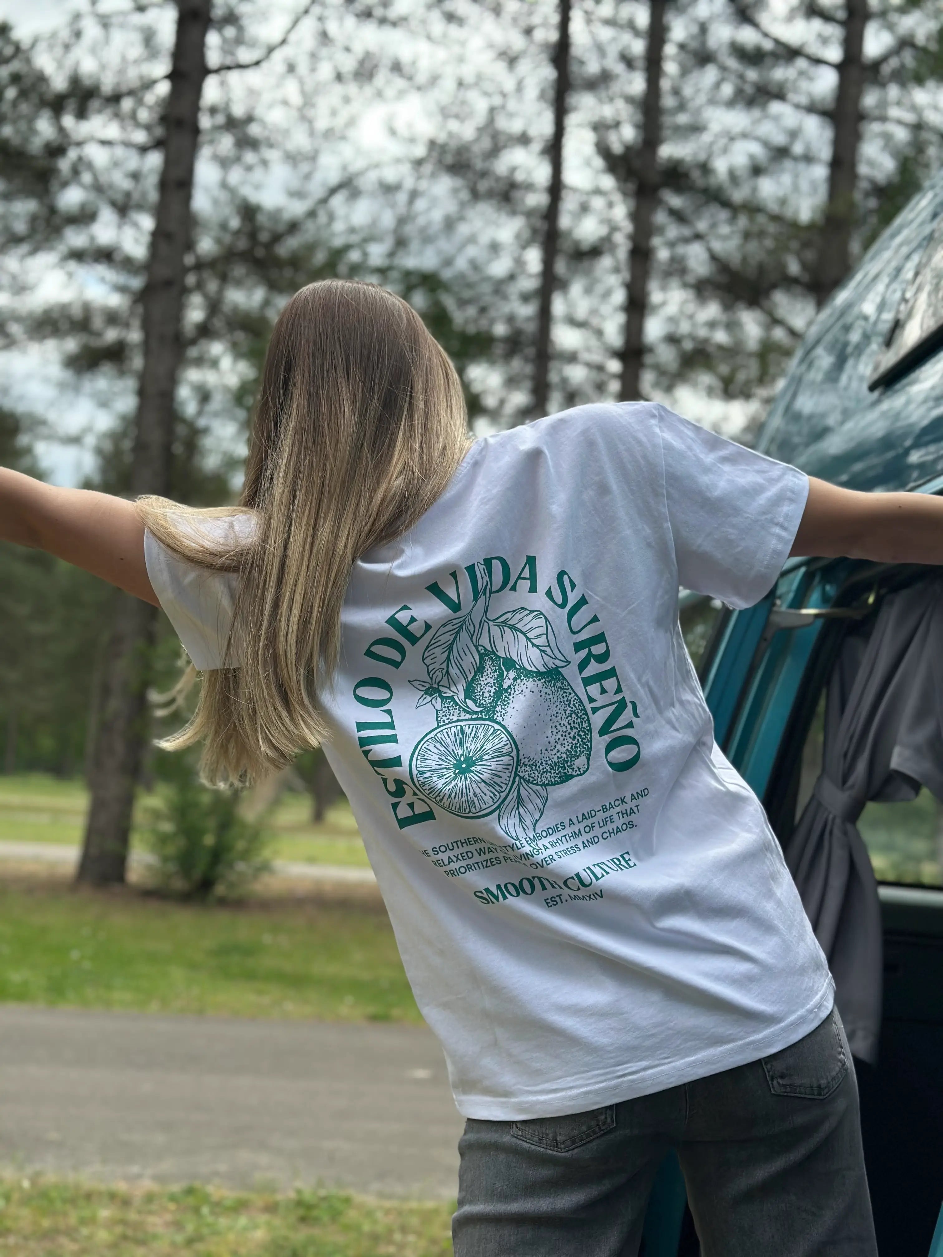 White Heavy T / Vida Sureño Green Front+Back Women