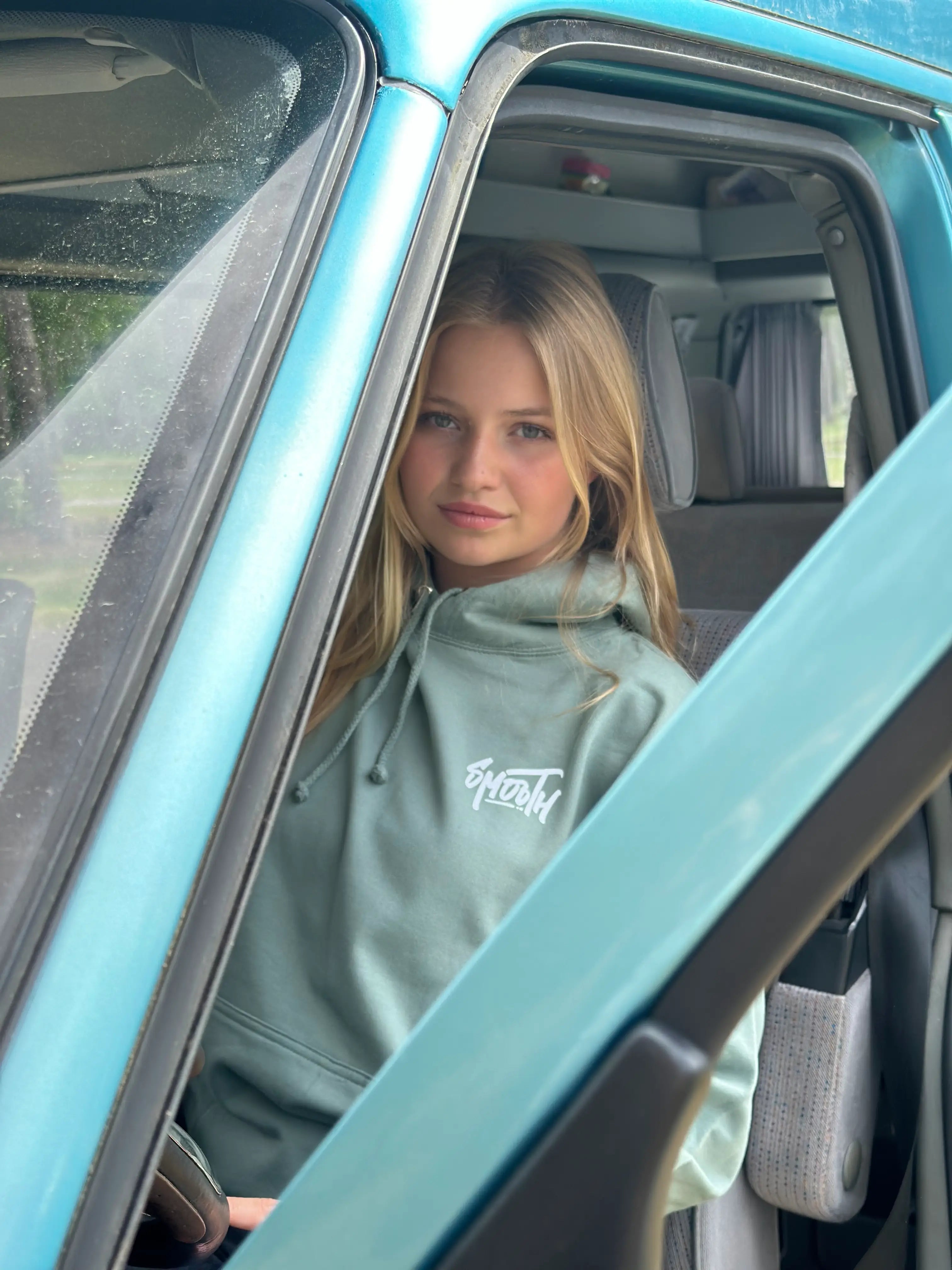 Dusty Green Summer Hoodie / Dainty White Front+Back Women