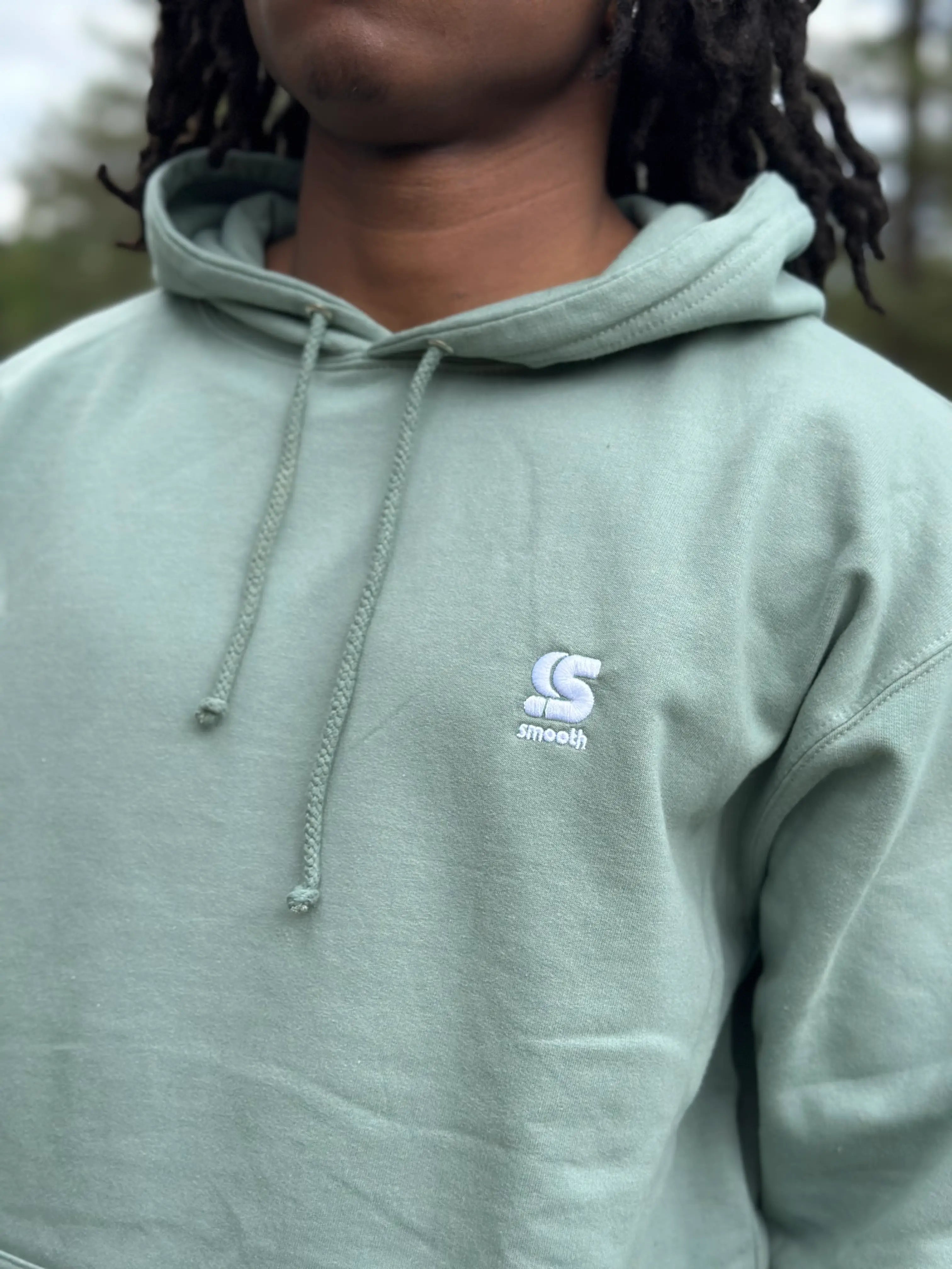 Dusty Green Summer Hoodie / S Embroidered White Men