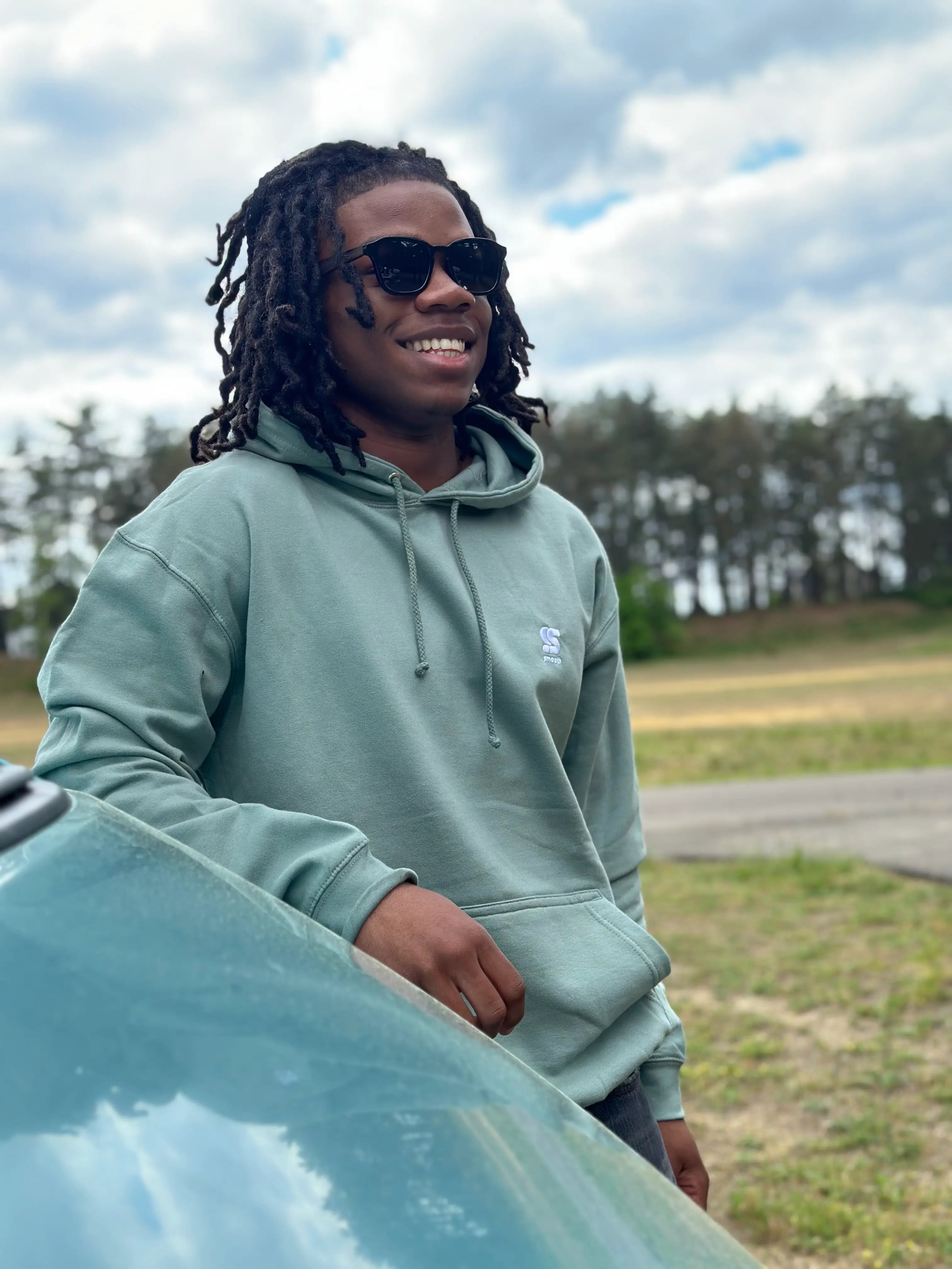 Dusty Green Summer Hoodie / S Embroidered White Men