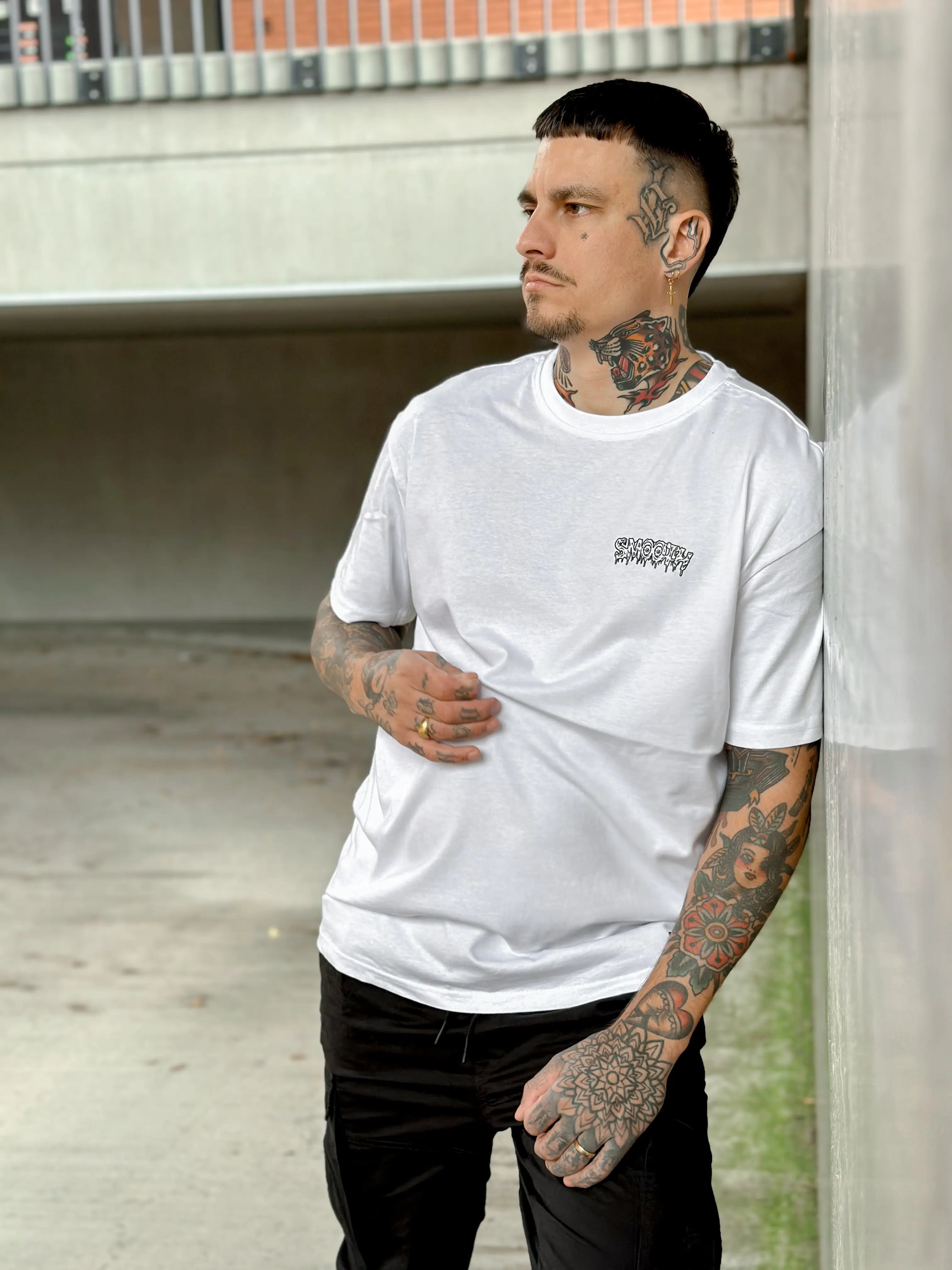 White Heavy T / Drip Black Front+Back Men