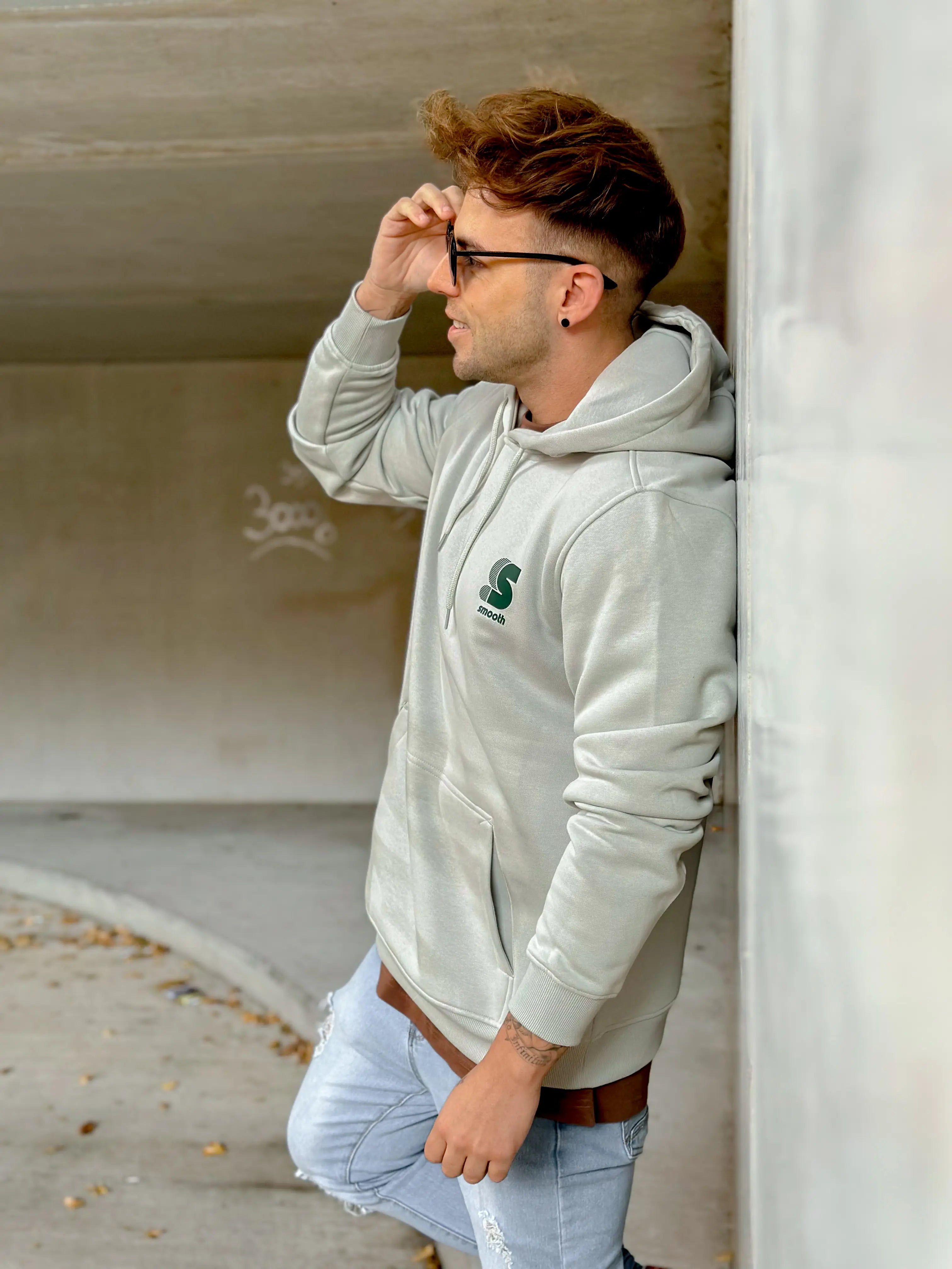 Soft Concrete Hoodie / S Striped Green Front Men