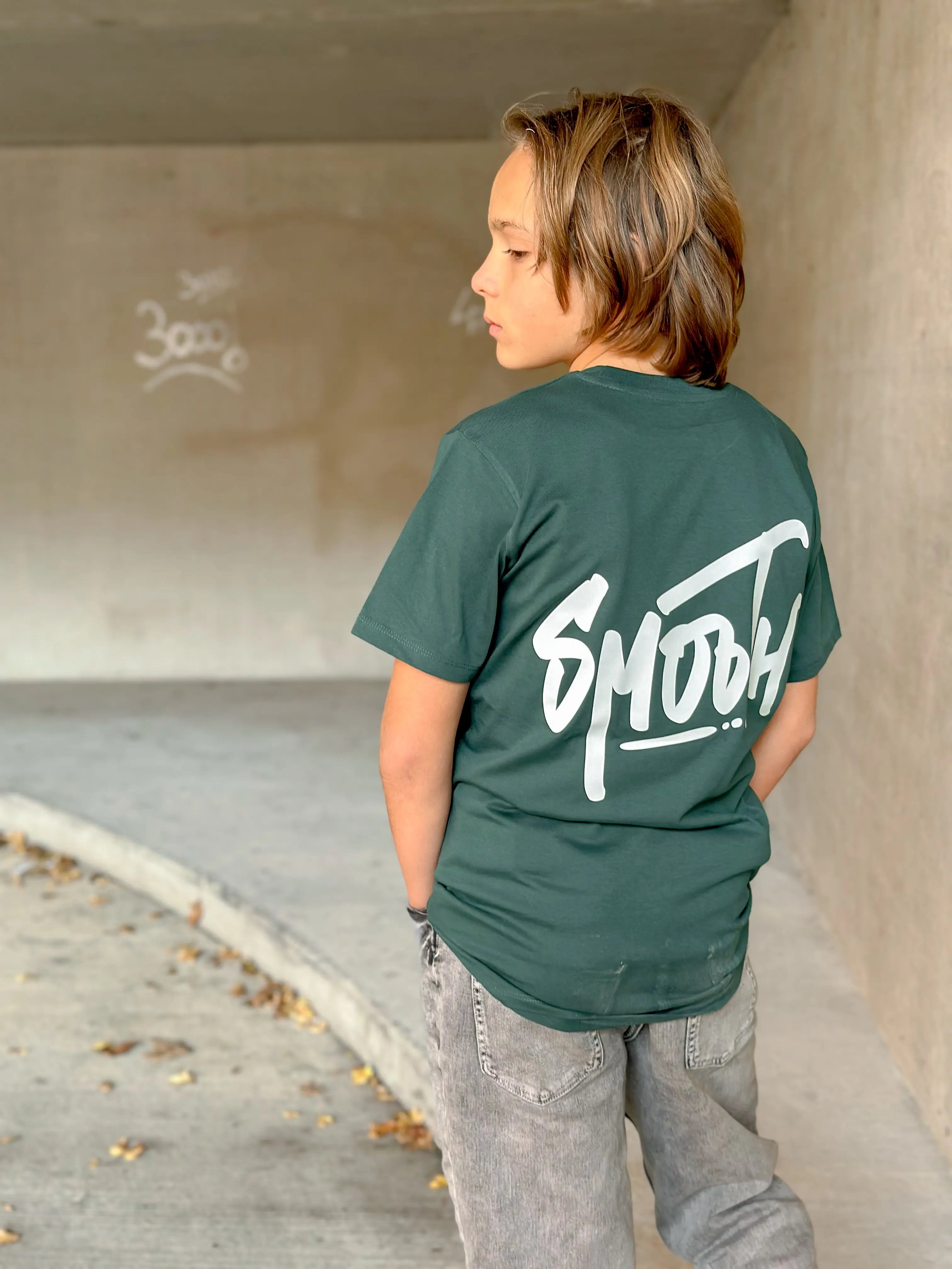 Bottle Green Kids T / Dainty White Front+Back Boys