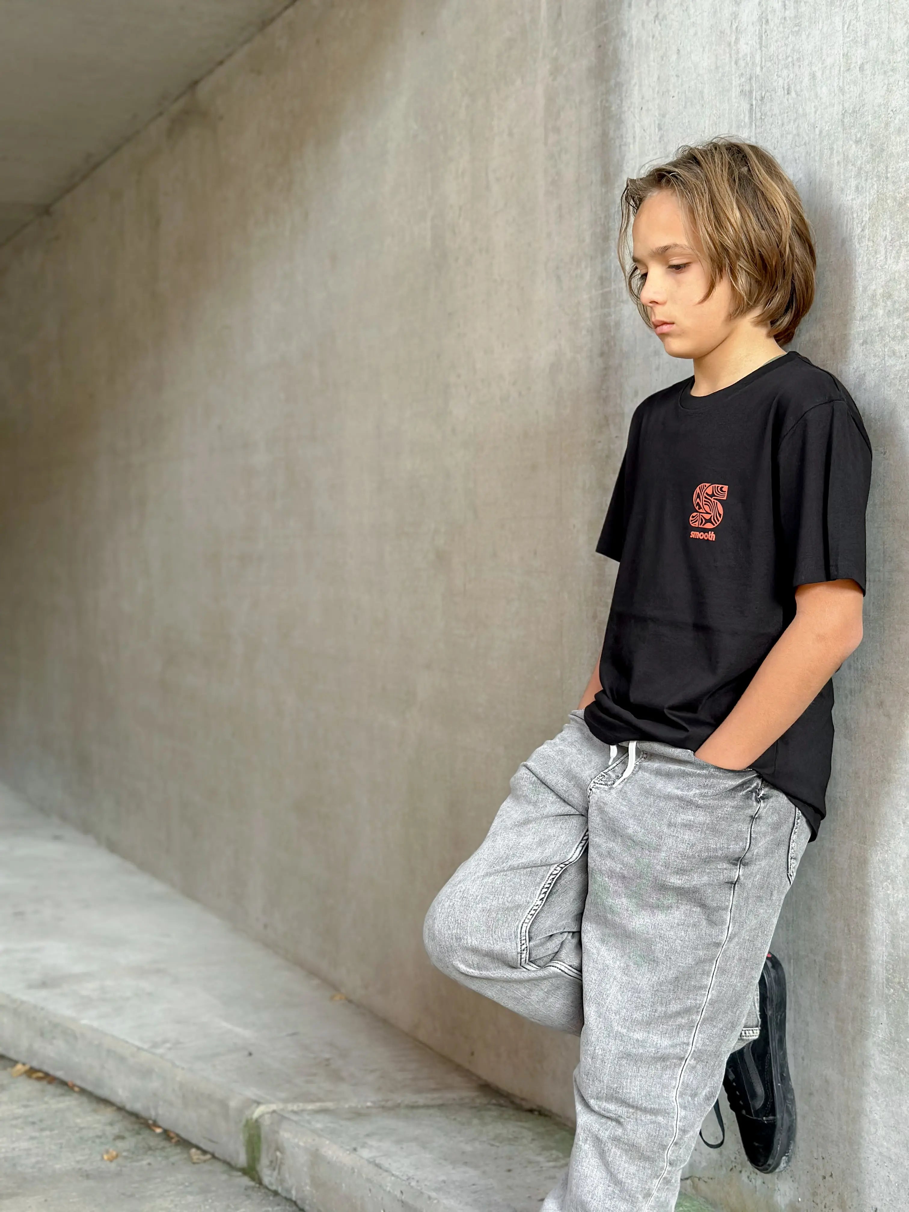 Black Kids T / S Pattern Copper Front Boys