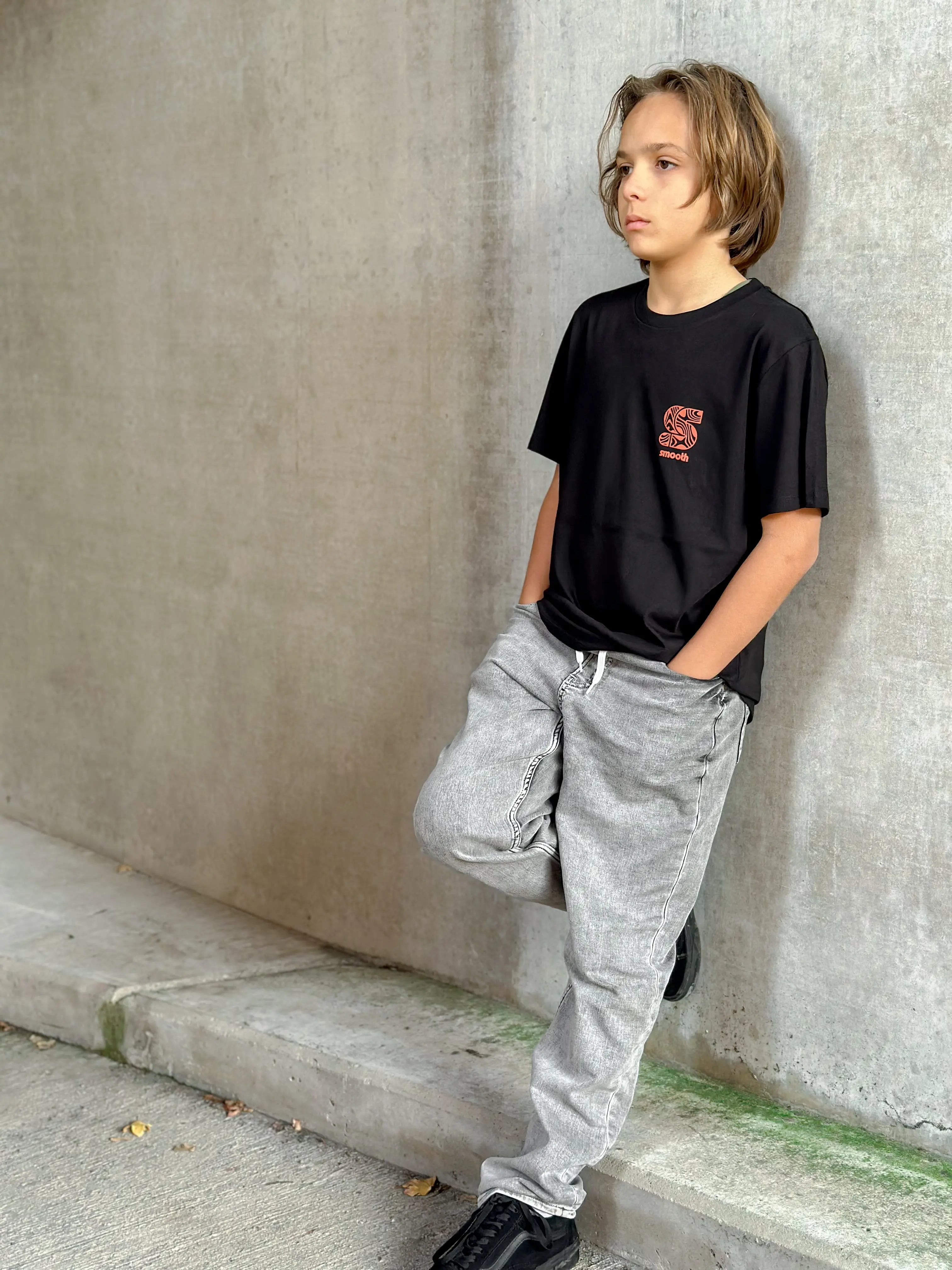 Black Kids T / S Pattern Copper Front Boys