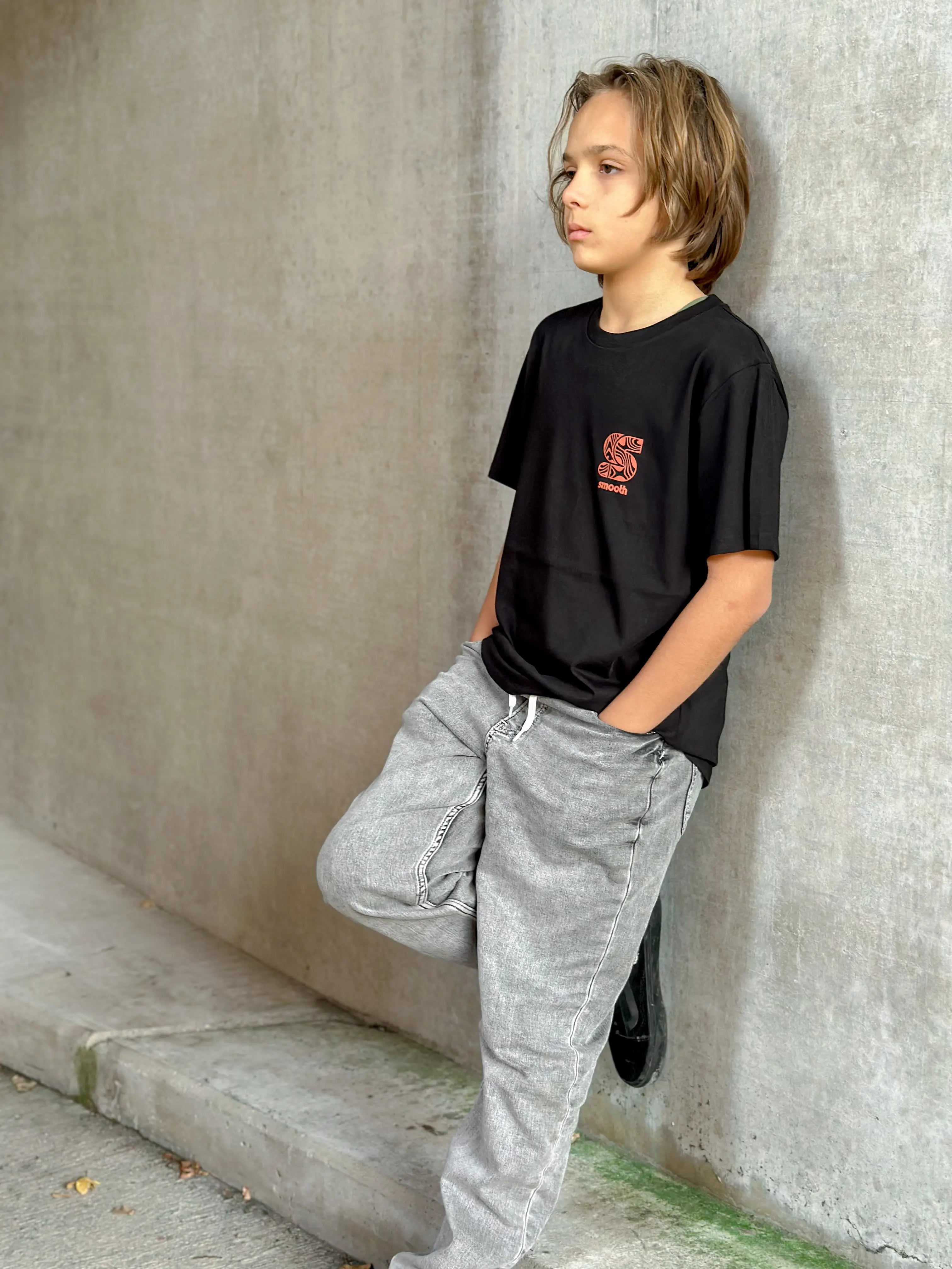 Black Kids T / S Pattern Copper Front Boys