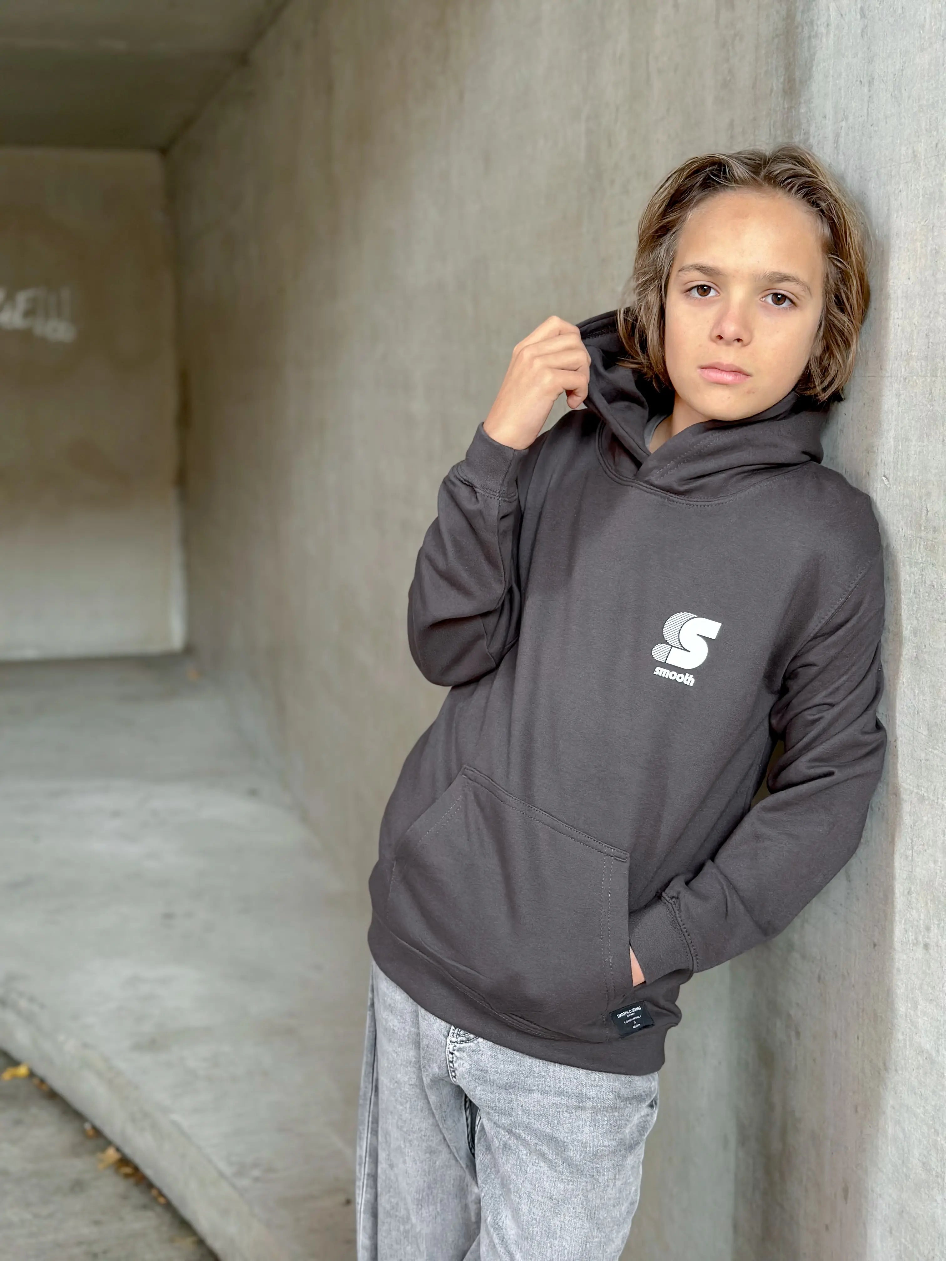 Storm Grey Kids Hoodie / S Striped White Front Boys