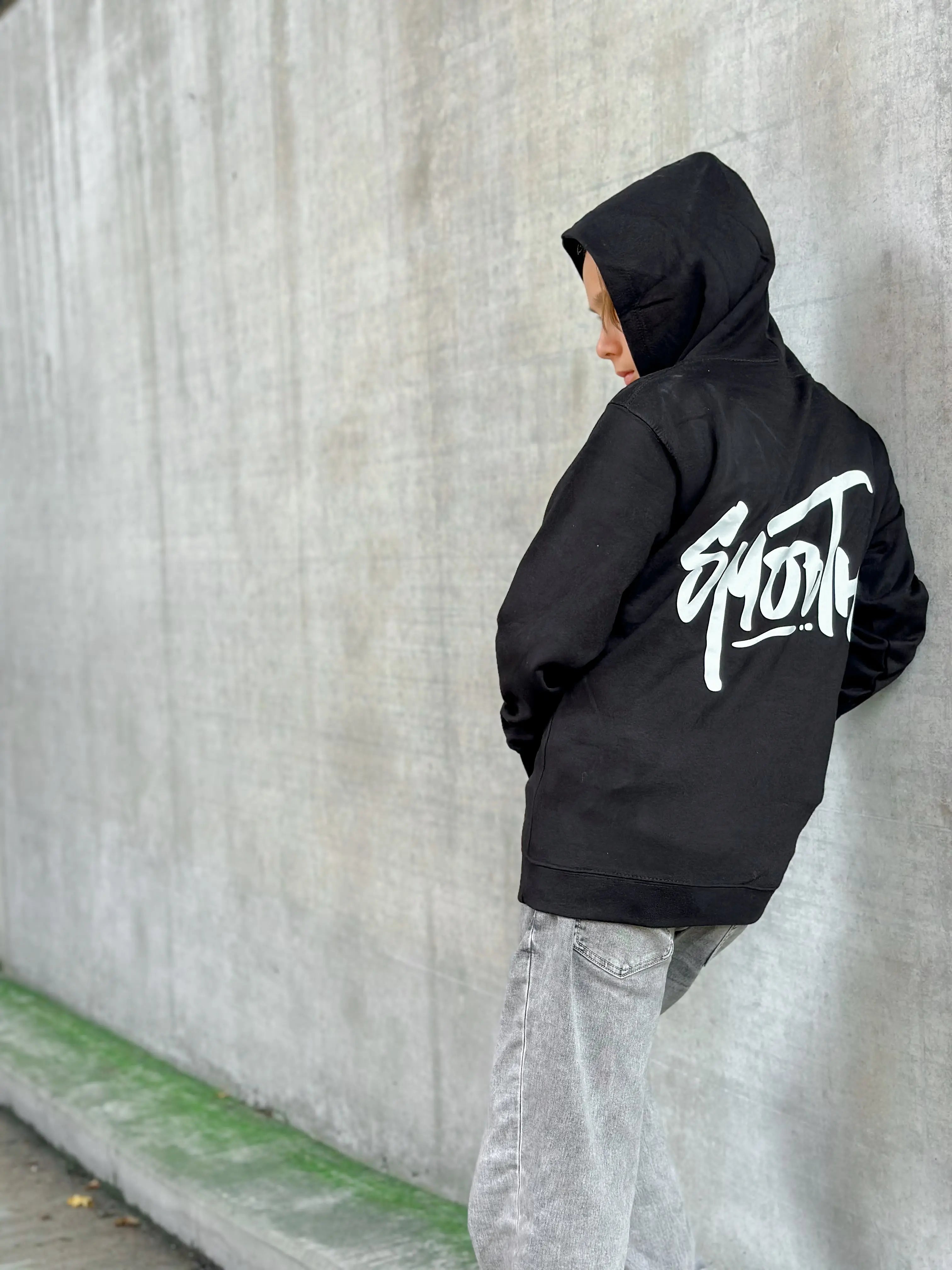 Black Kids Hoodie / Dainty White Front+Back Boys