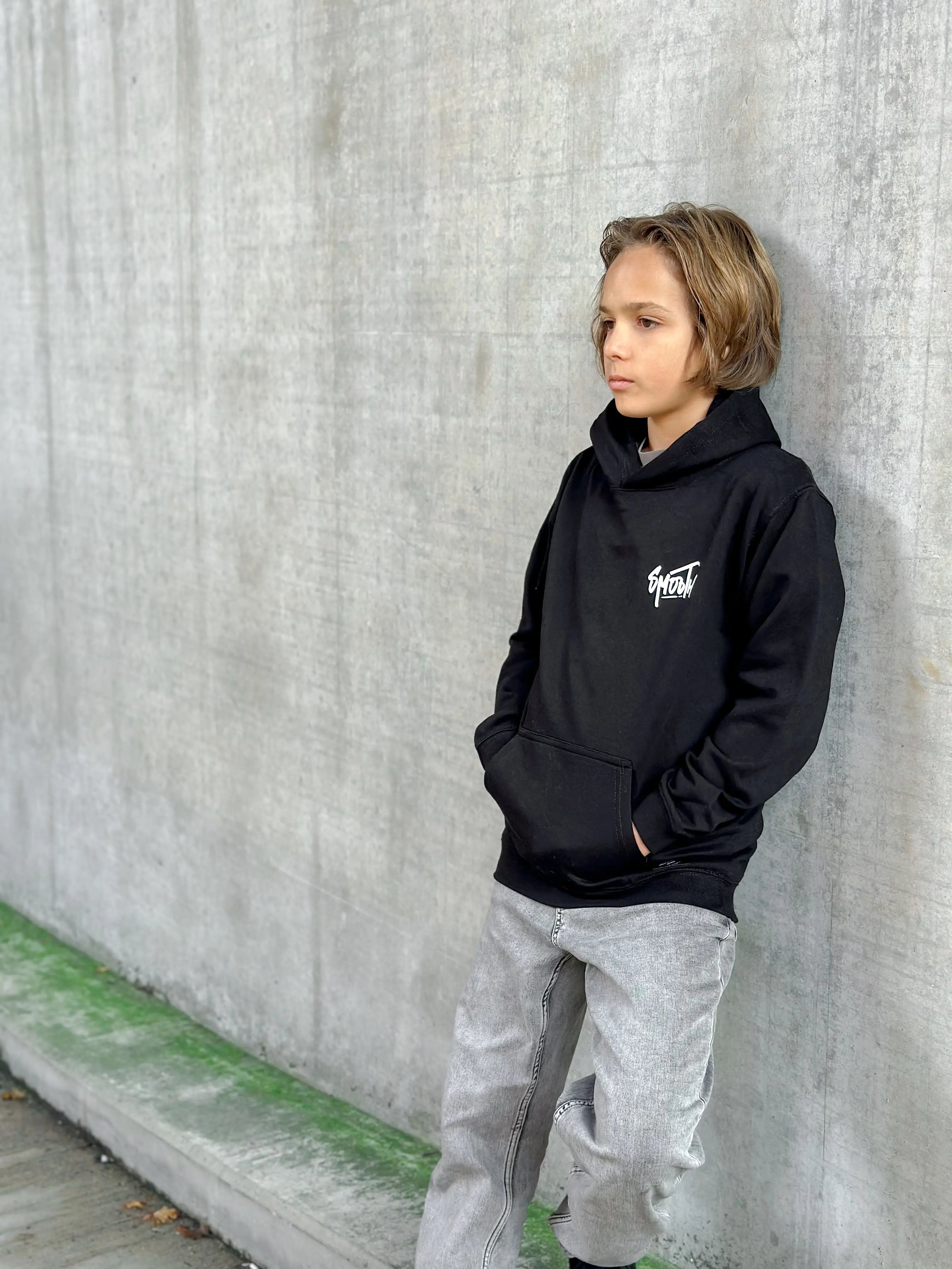 Black Kids Hoodie / Dainty White Front+Back Boys