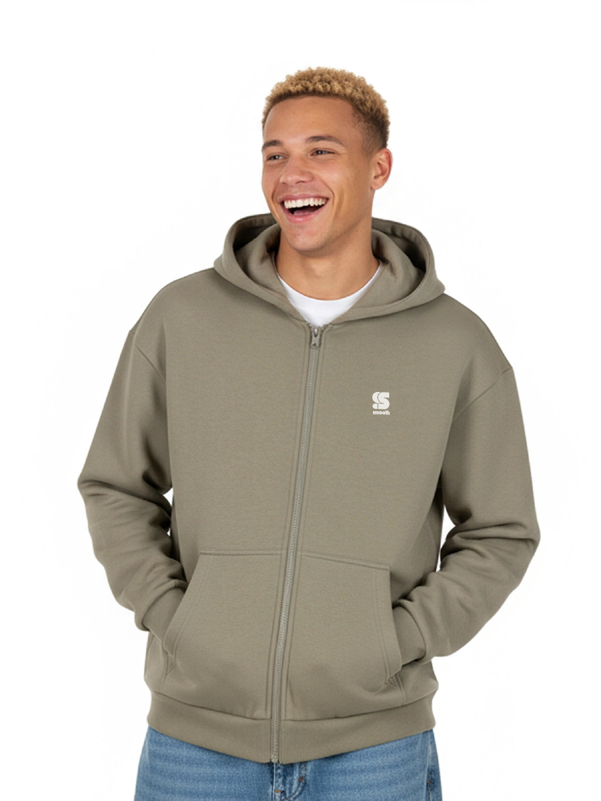 Almond Green Heavy Oversized Zip Hoodie / S Embroidery