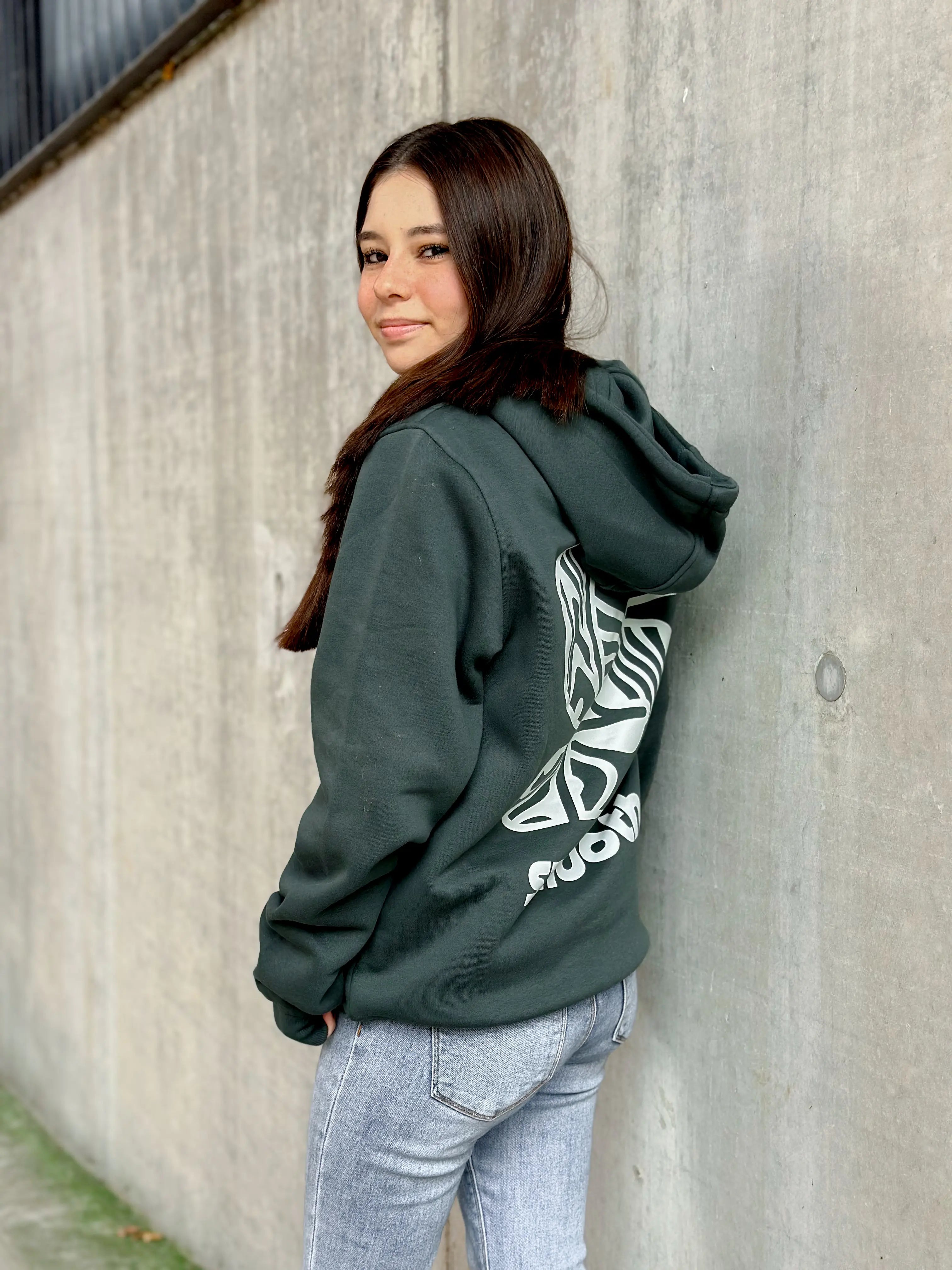 Bottle Green Hoodie / S Pattern White Front+Back Women