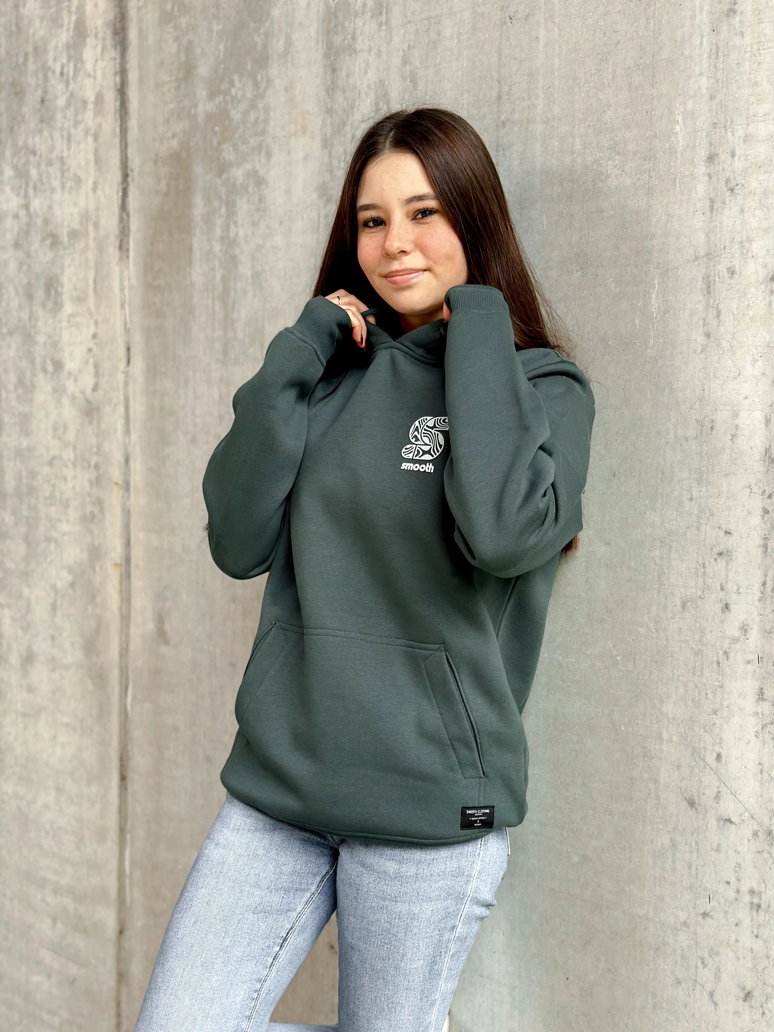 Bottle Green Hoodie / S Pattern White Front+Back Women