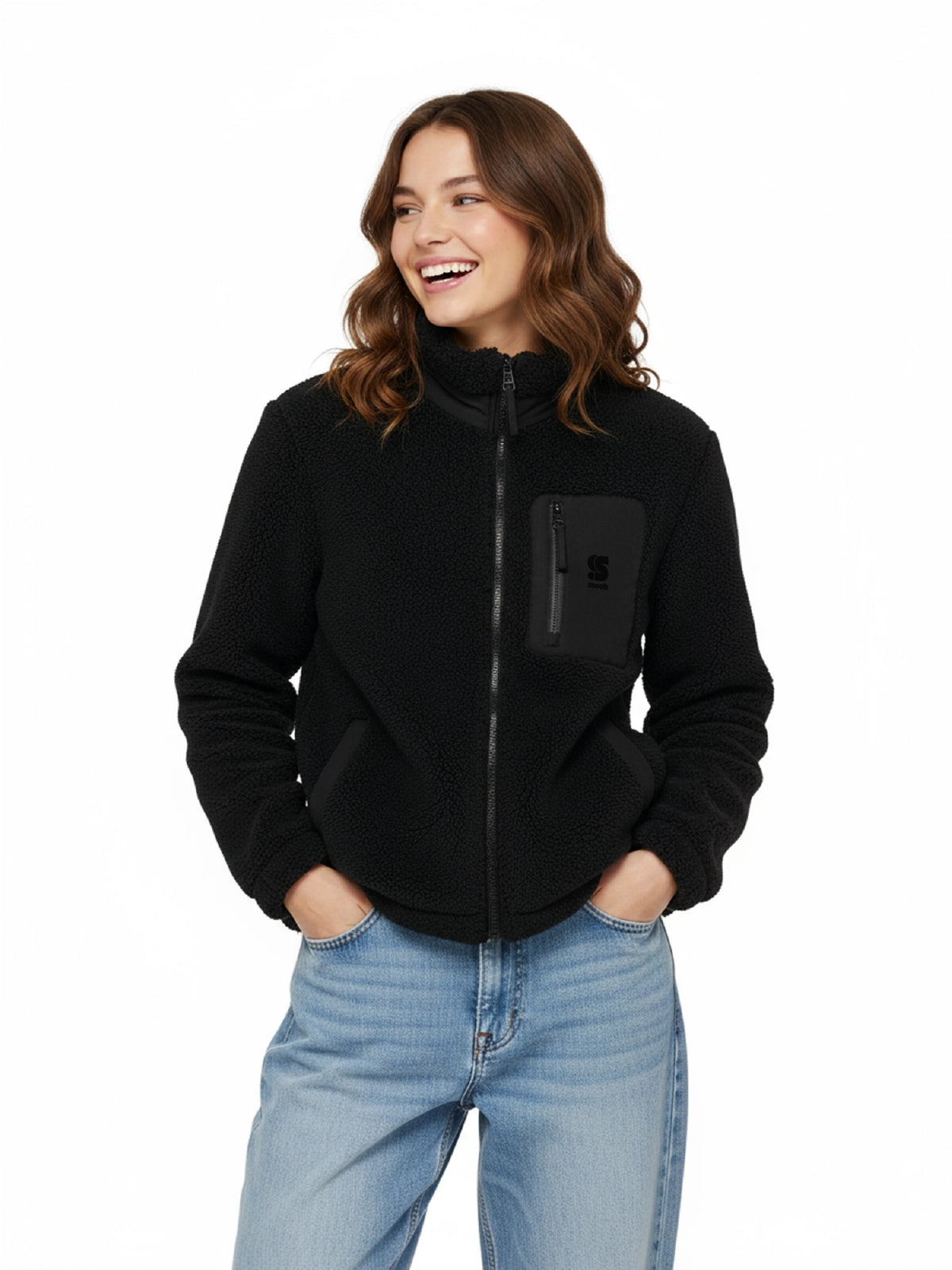 Black Sherpa Jacket / S Embroidery