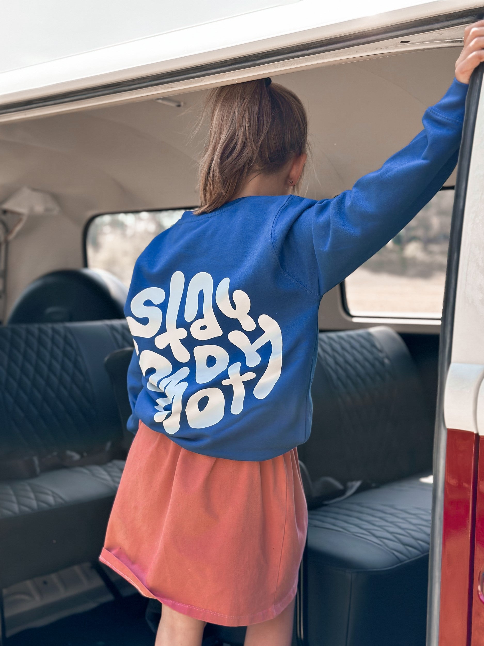 Blue Kids Crew / Stay Smooth White Front+Back Girls