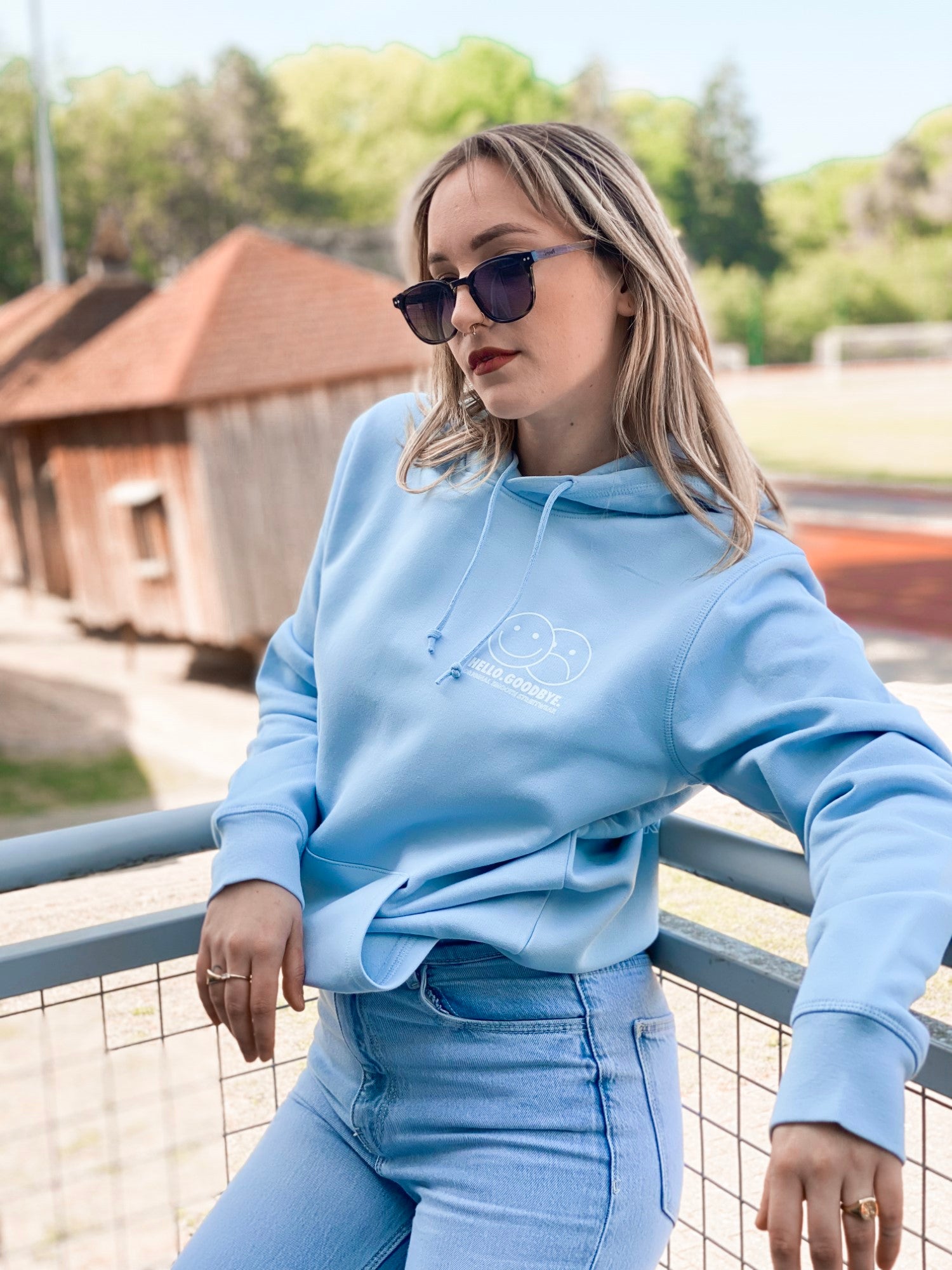 Sky Blue Hoodie / Smiles White Front+Back Women